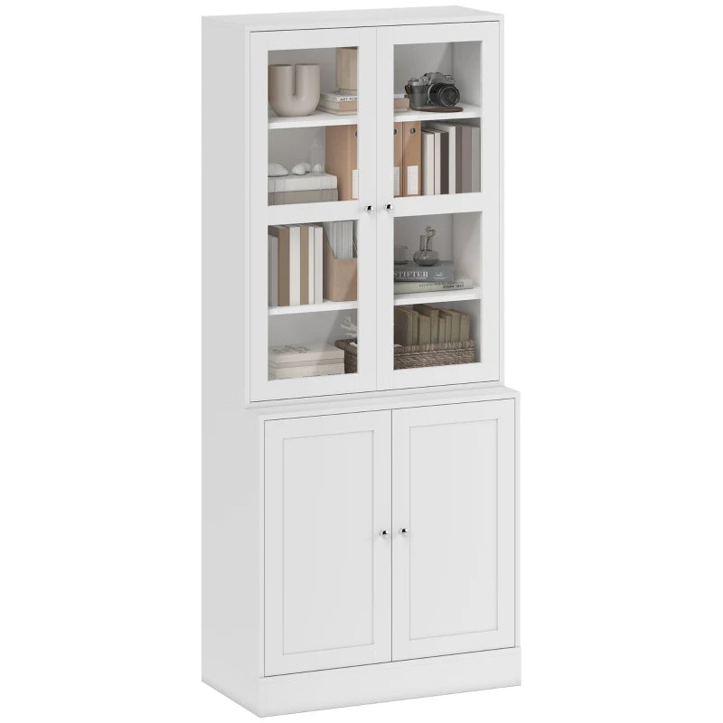 71" Bookcase Storage Cabinet with Doors, Modern Tall Bookshelf with 2 Adjustable Shelves, Display Unit for Study, Living Room, Home Office, White