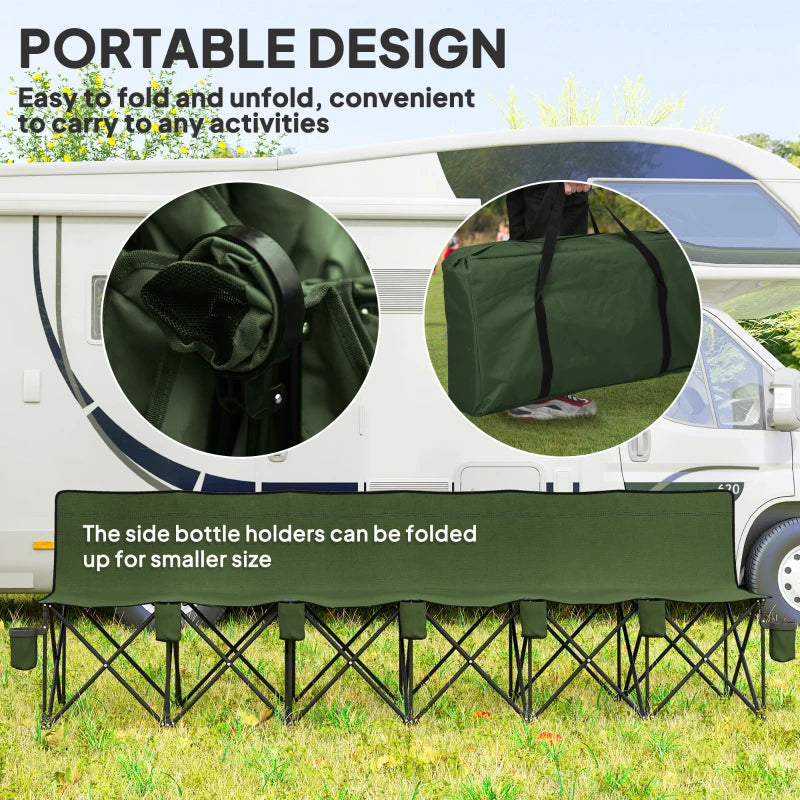 6 Seat Folding Camping Chair with Cup Holder and Carrying Case for Camping, Picnic, Sports Events, Dark Green