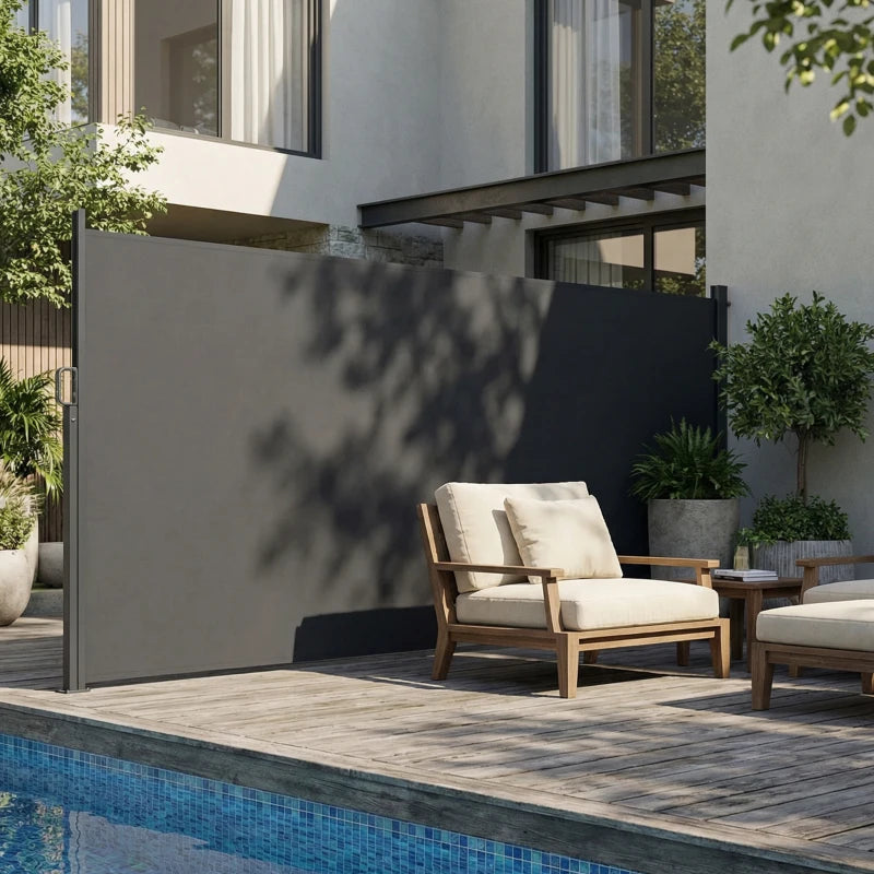 Retractable Side Awning, 165" x 73" Outdoor Privacy Screen, Water-Resistant, UV 50+, Dark Grey
