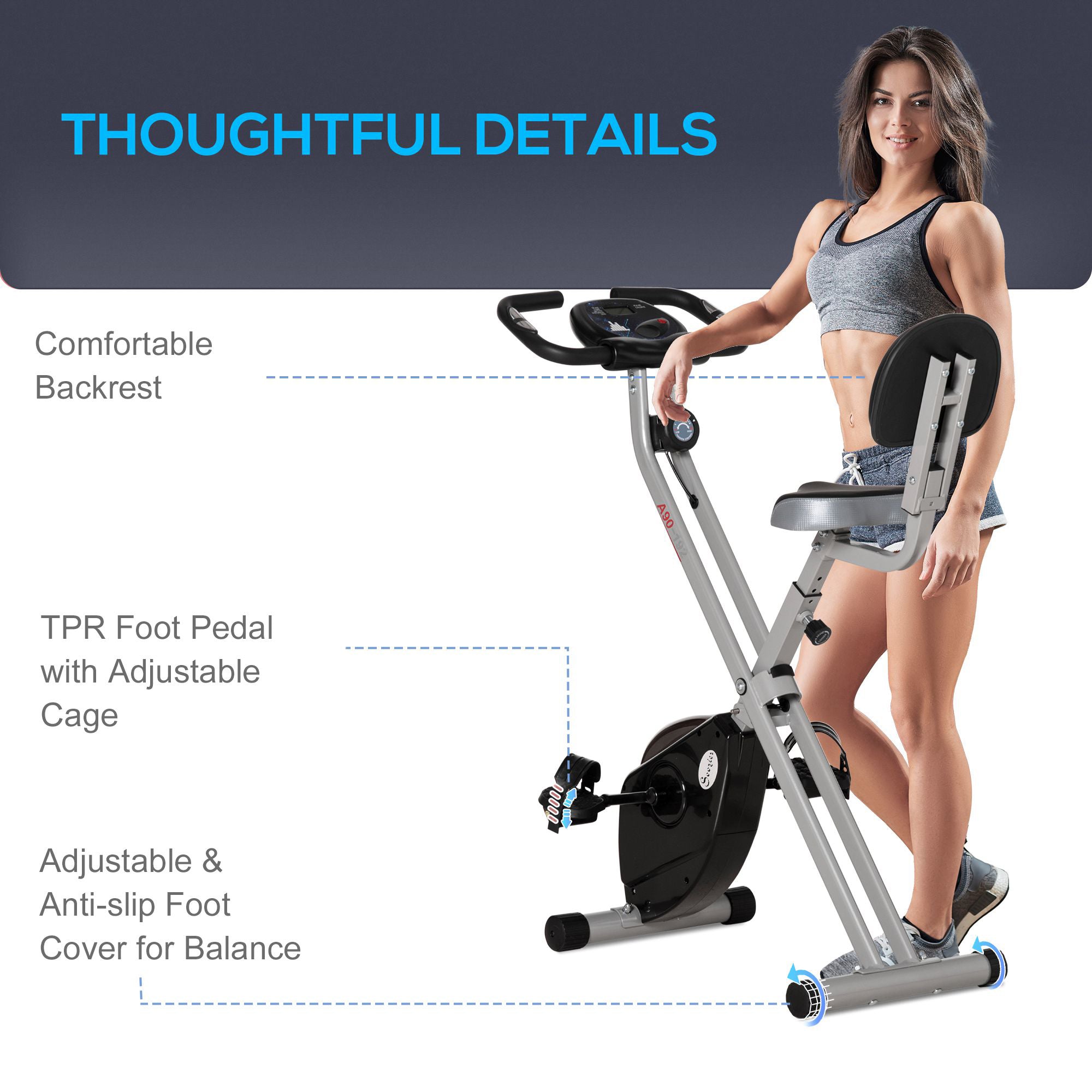 Soozier Foldable Upright Exercise Bike Indoor Stationary X Bike 8 Levels Magnetic Resistance Aerobic Exercise