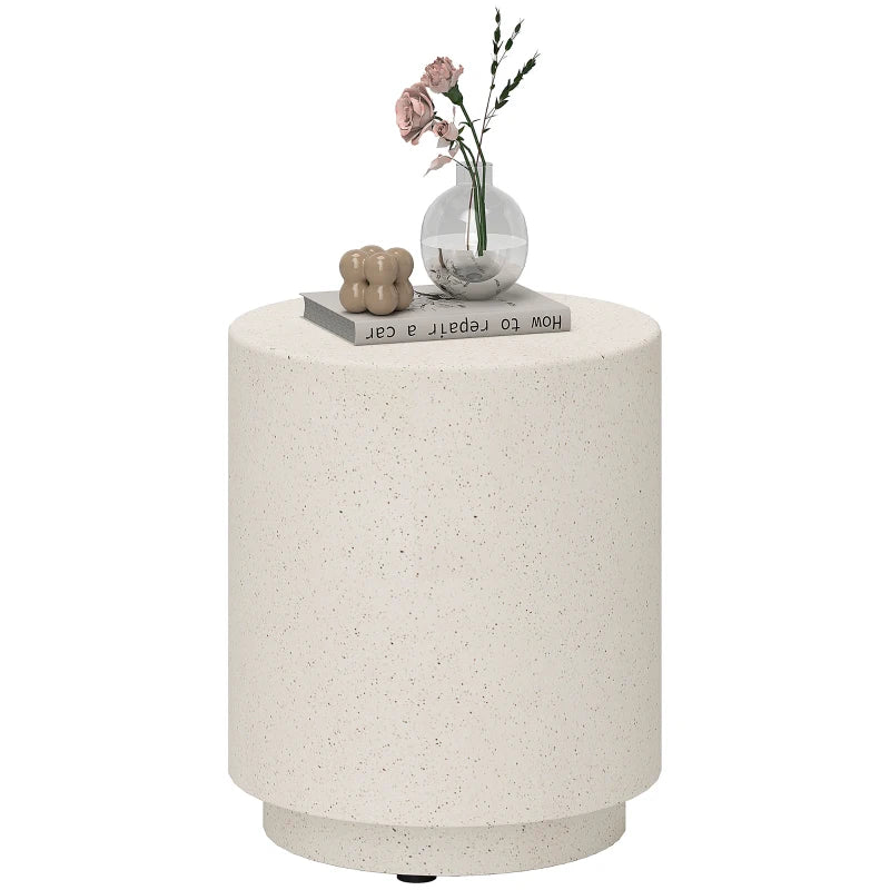 Terrazzo Finish Side Table, 17" Round End Table for Indoor and Outdoor, Cream White
