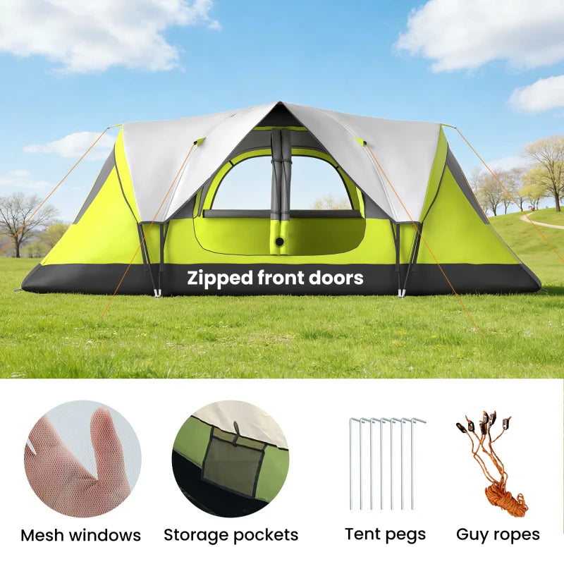 Camping Tent for 6-8 Man with 2000mm Waterproof Rainfly and Carry Bag for Fishing Hiking Festival, Green