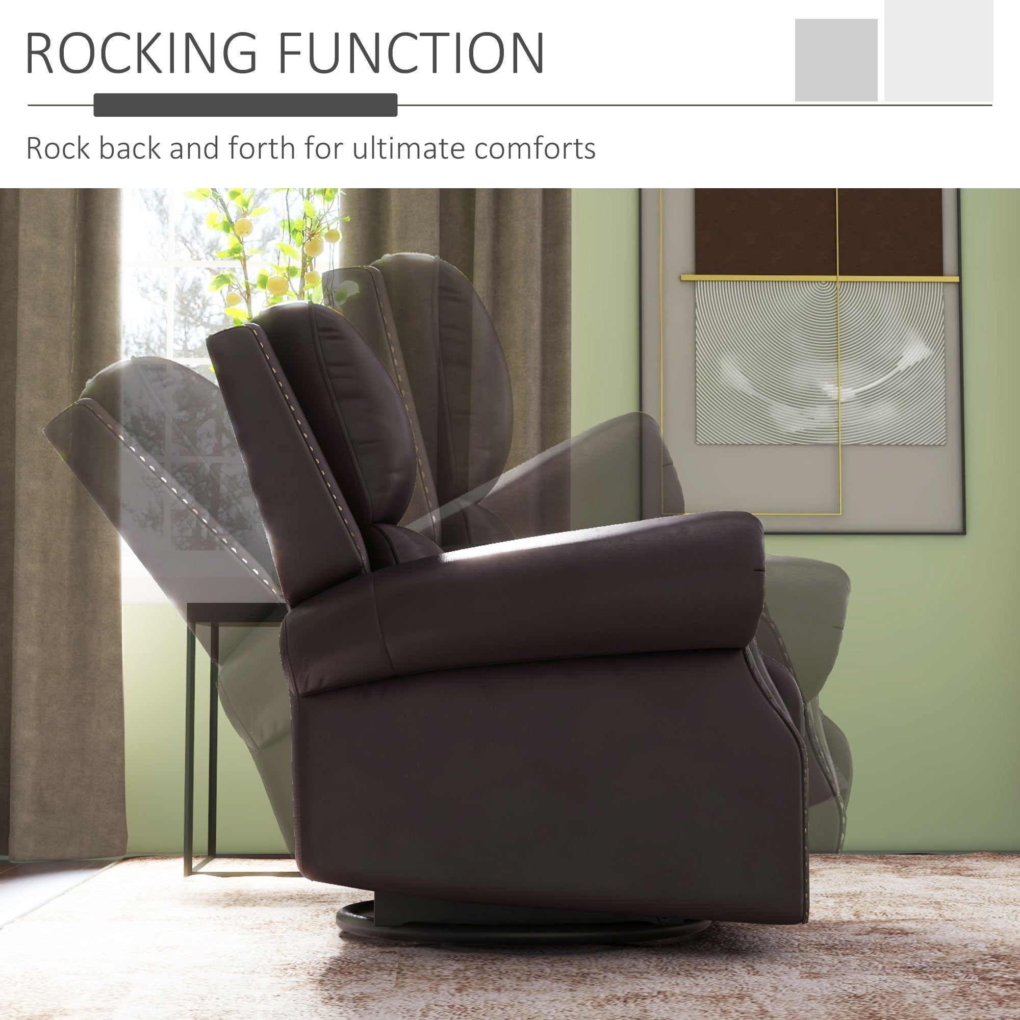 HOMCOM Swivel Recliner Chair, Reclining Sofa, PU Leather Rocker with Thick Padded Back and Seat for Living Room, Brown
