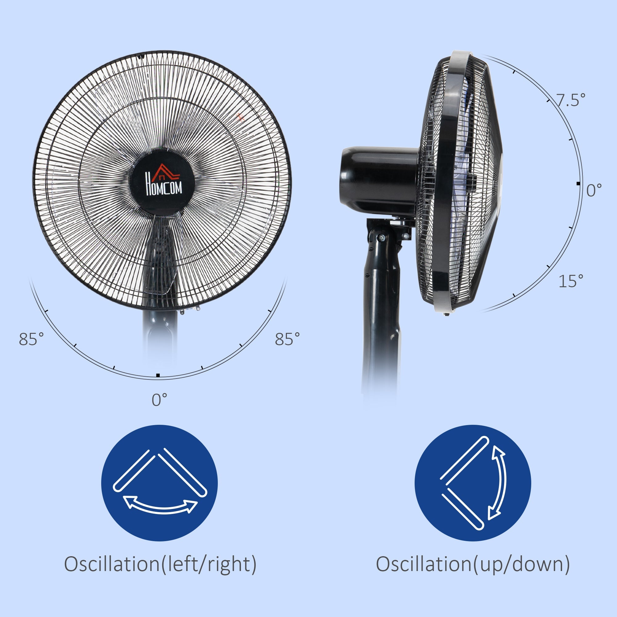 HOMCOM Standing Floor Fan Remote Control Stand Up Cooling Tall Pedestal Electric Bedroom Black