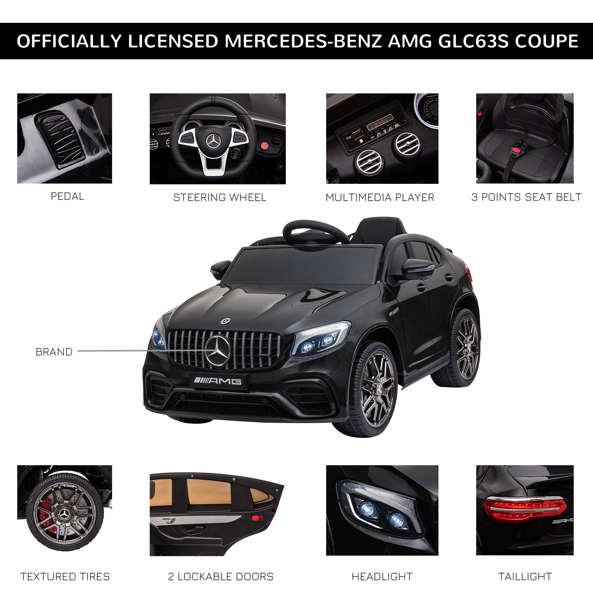 Aosom Licensed Ride-On Car: 12V Electric, Remote Control, Suspension Wheels, Black, Kids Powered Ride-On