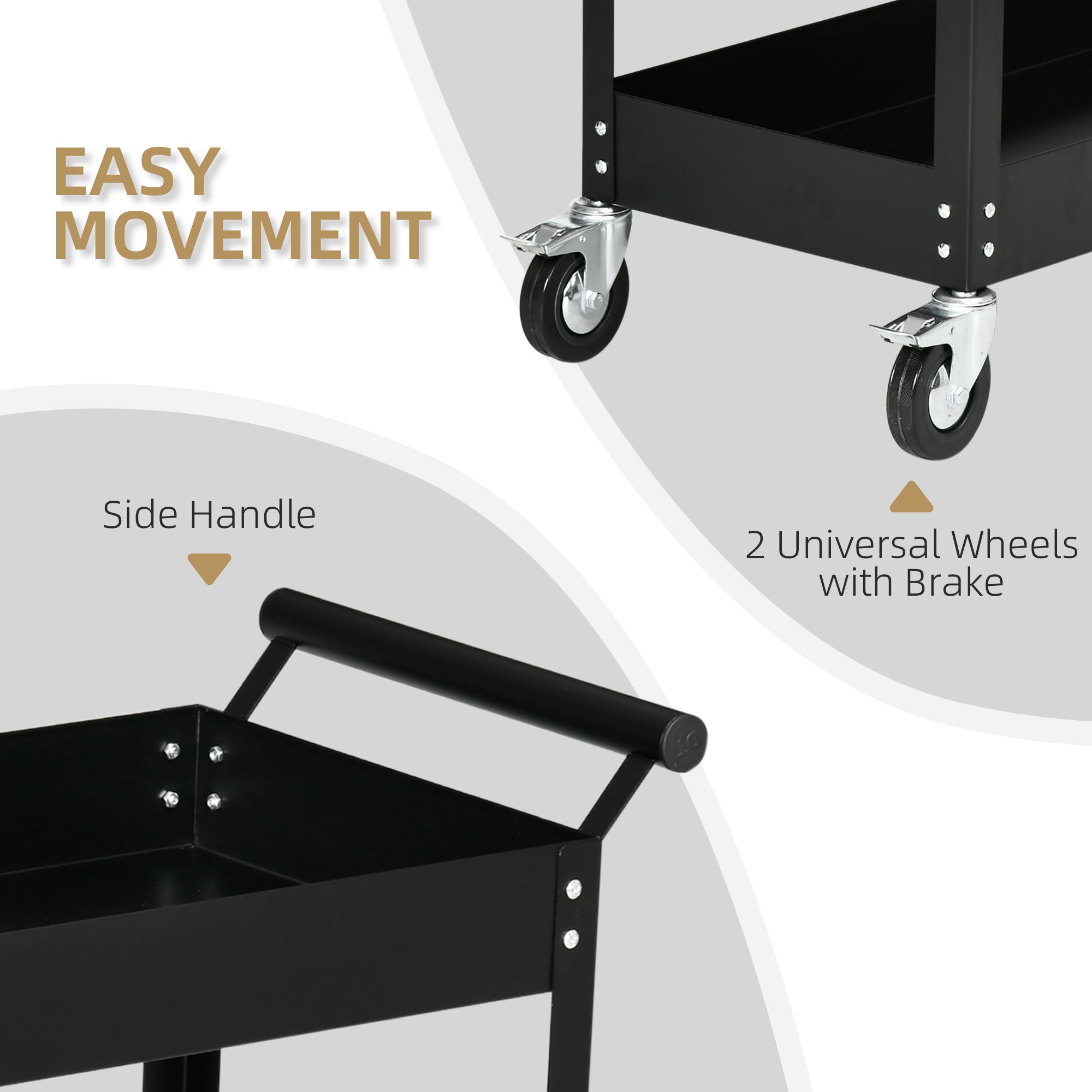 DURHAND Mobile Tool Station: 2-Tier Rolling Steel Utility Cart with 330lbs Capacity for Workshops & Garages, Black