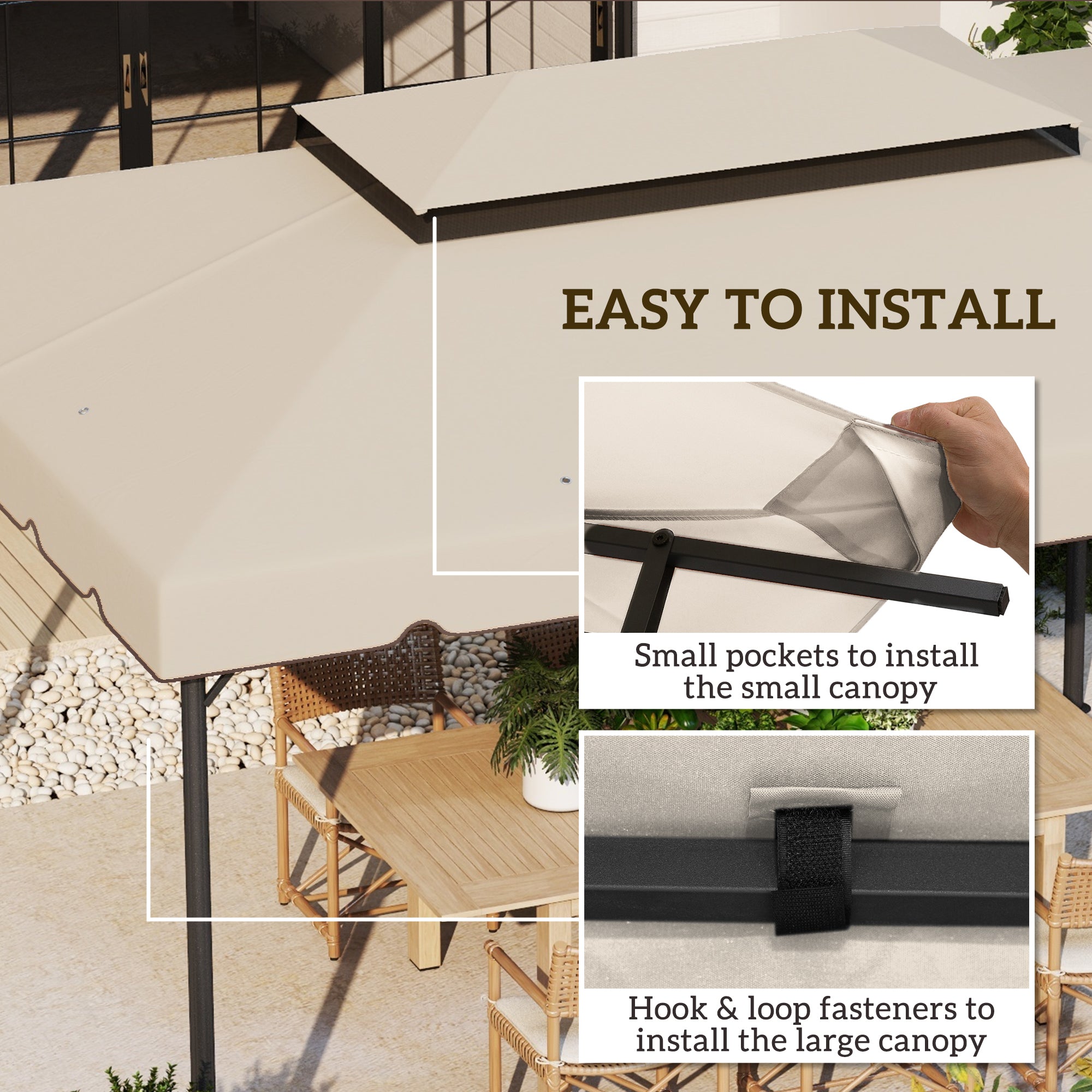 Outsunny 12.8' x 9.5' Gazebo Replacement Canopy, Gazebo Top Cover with Double Vented Roof for Garden Patio Outdoor (TOP ONLY), Beige