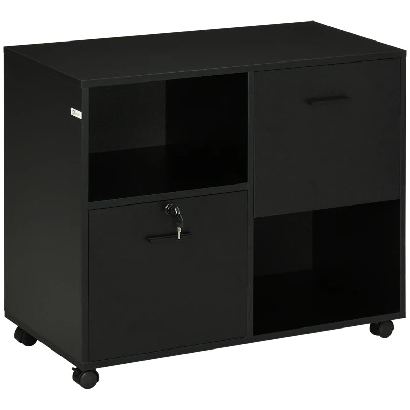Mobile Printer Stand, Lateral File Cabinet with Lock, Filing Cabinet with Hanging Bars for Letter, A4 Size, Black