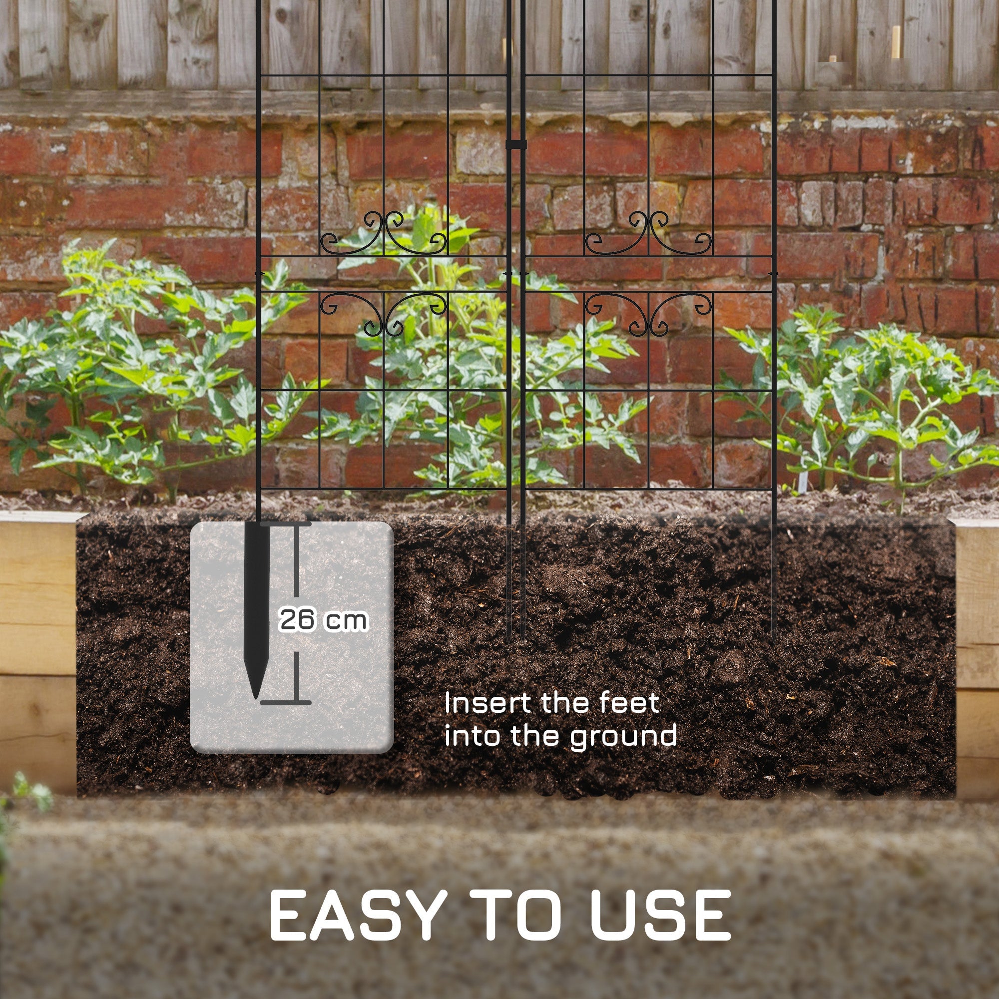 Outsunny 2 Pcs Garden Trellis for Climbing Plants, Outdoor Metal Trellis Plant Support Trellises for Patio, Lawn, Backyard