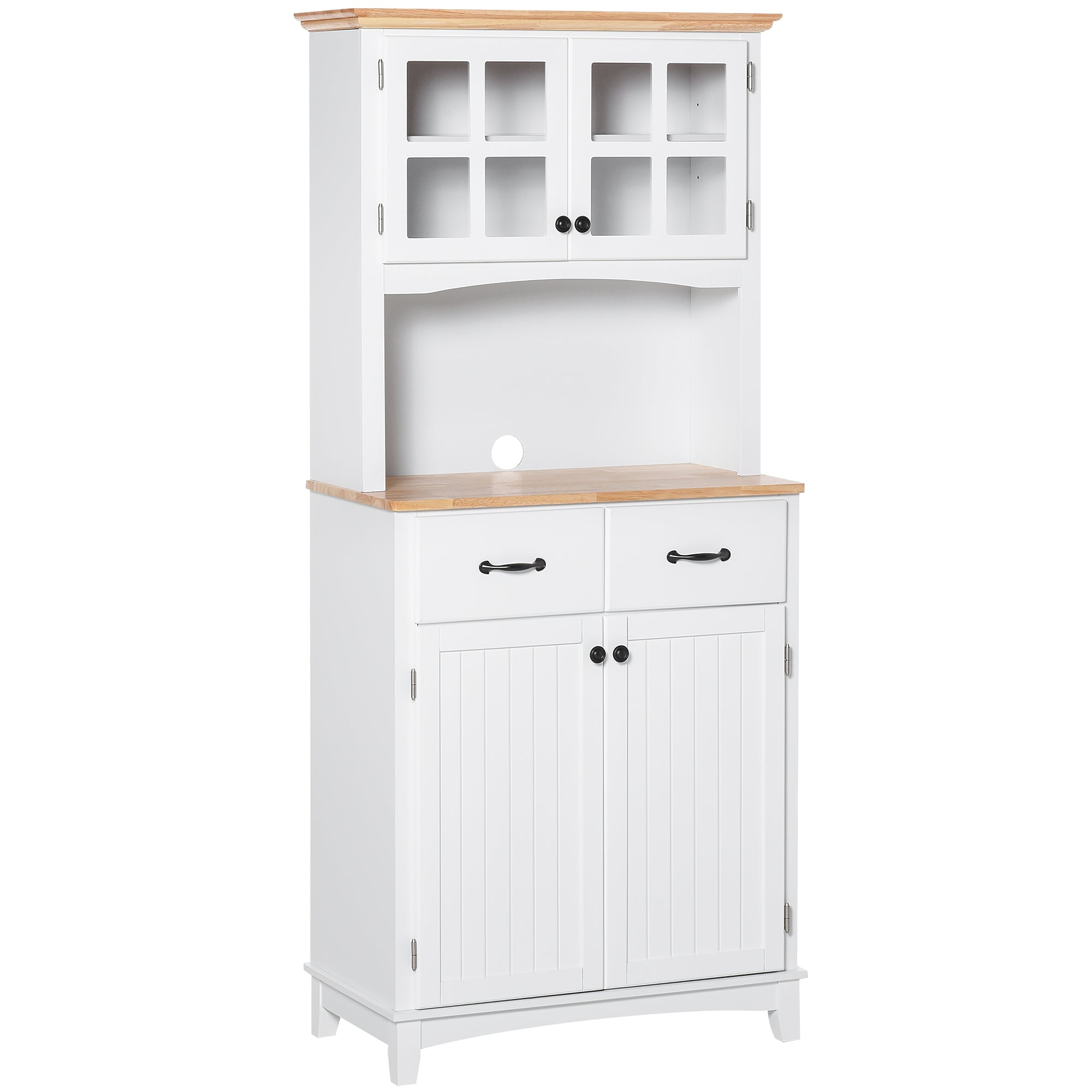 HOMCOM 68" Traditional Kitchen Pantry Storage Cabinet Cupboard Buffet Hutch Wooden Framed Glass Door Freestanding