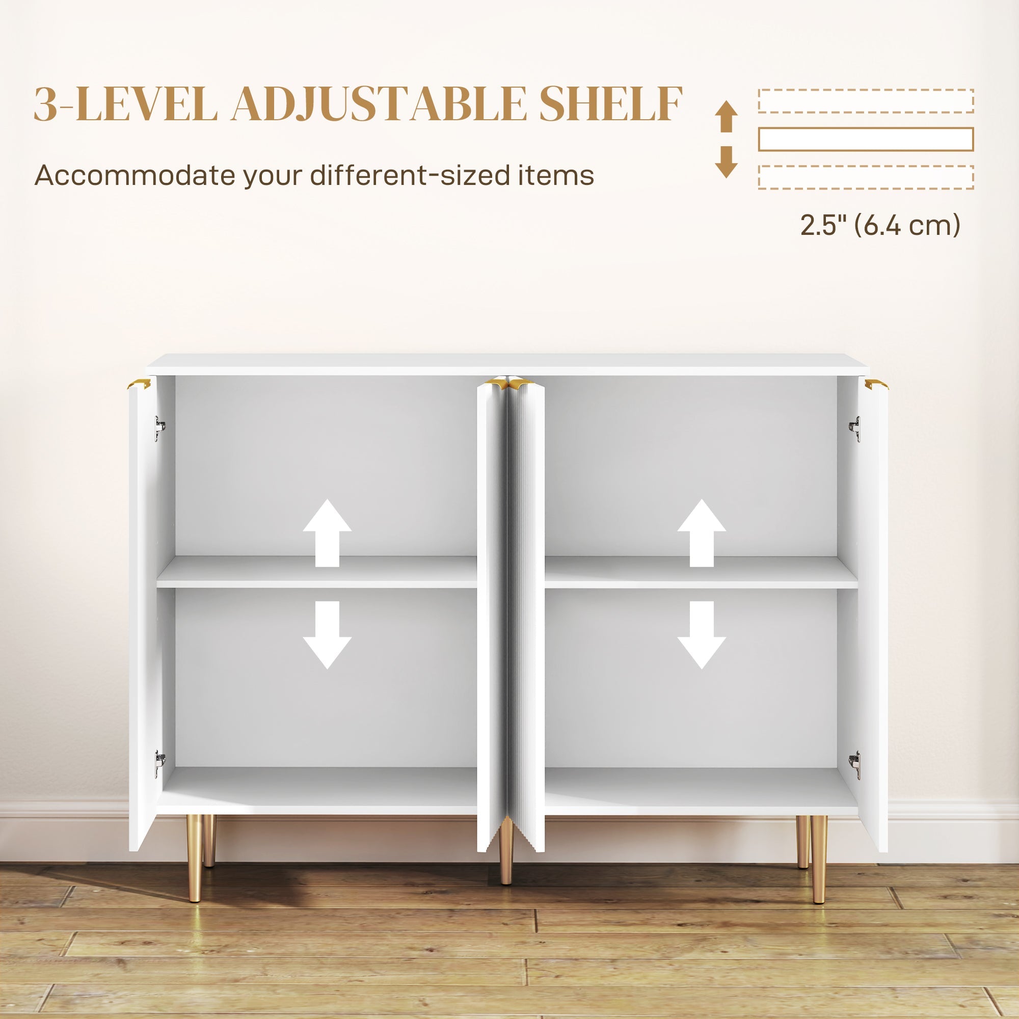 HOMCOM Modern Kitchen Storage Cabinet, Sideboard Buffet Cabinet with Adjustable Shelves for Kitchen Hallway, White