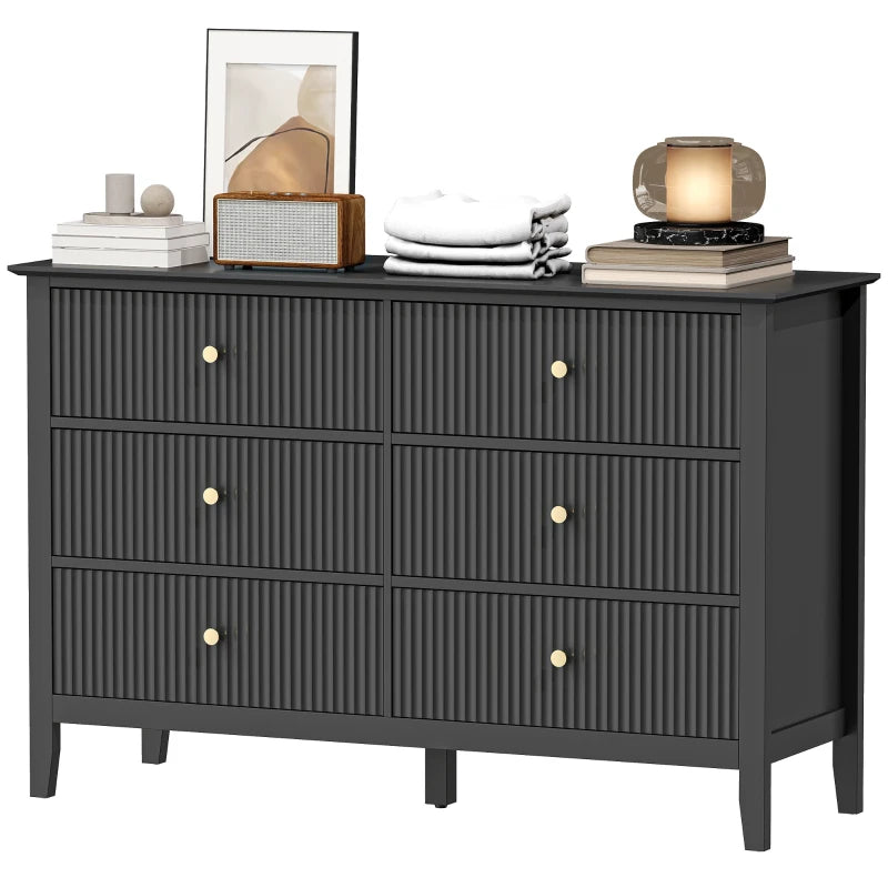 Double Chest of Drawers, Modern 6 Drawer Dresser for Bedroom, Living Room, Hallway, Closet, Black