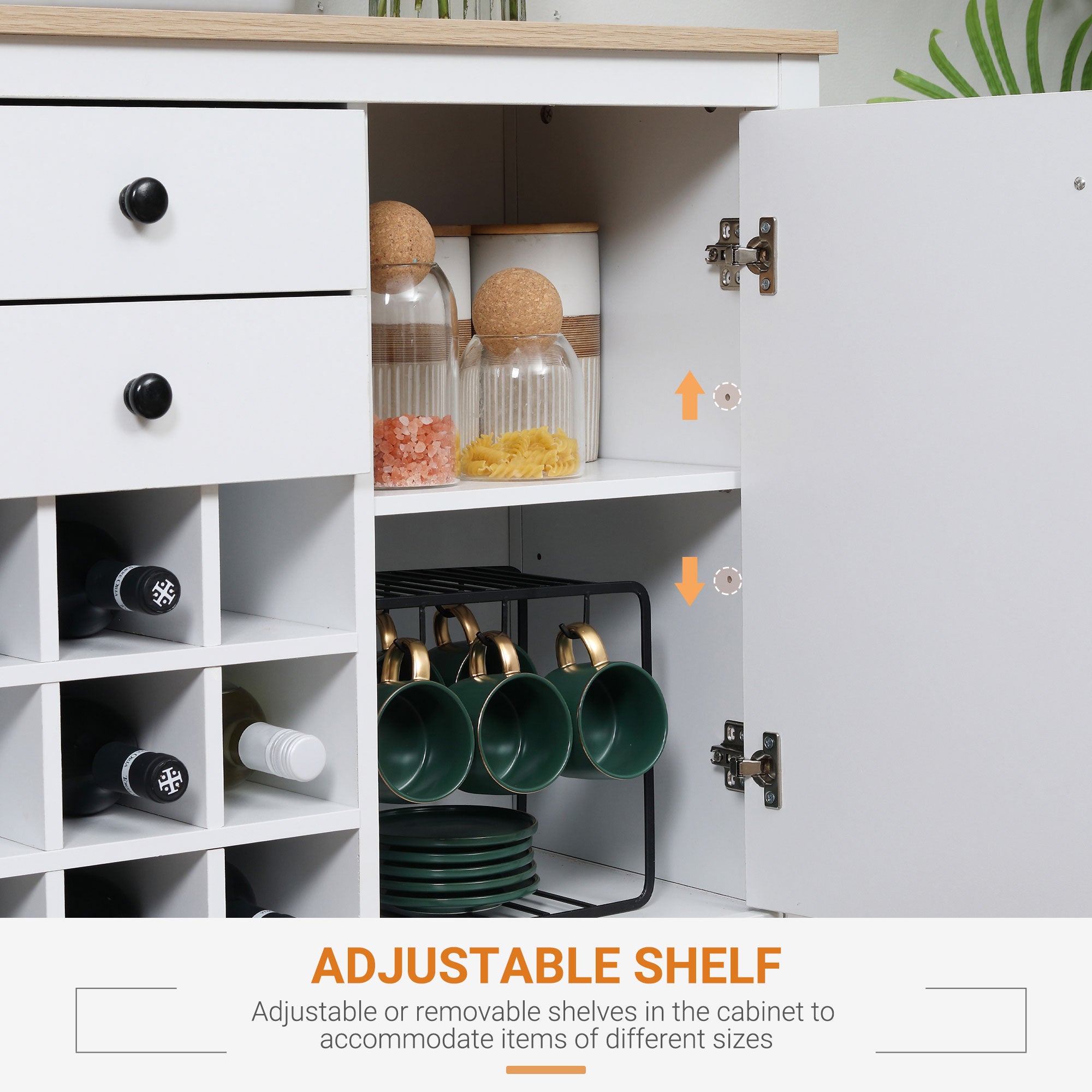 HOMCOM Rustic Buffet Cabinet with Wine Rack: Sideboard with Storage Cabinets, Drawers and Adjustable Shelves for Living Room