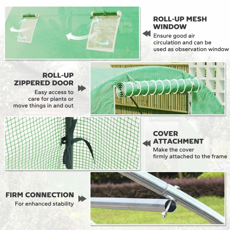 Walk-In Tunnel Greenhouse, Plant Hot House with 4 Windows and Zipper Door, 10' x 10' x 7' , Green