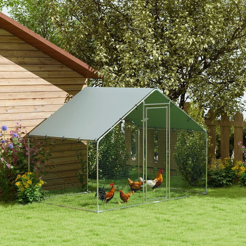 Metal Chicken Coop, 9.8 x 5.6 FT Walk-in Chicken Run with Cover, Lockable Door, Outdoor Poultry Cage for 5-8 Chickens