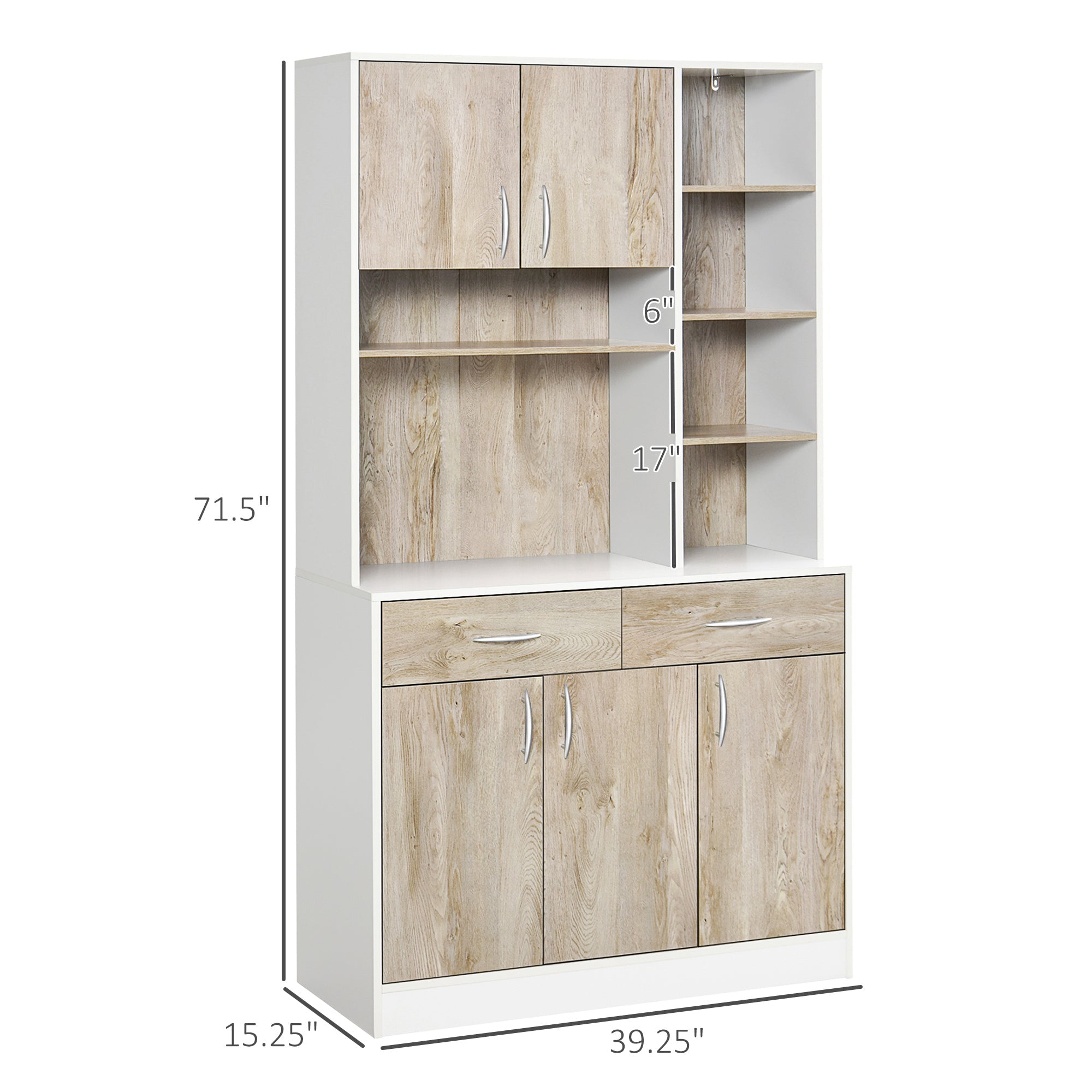 HOMCOM Natural 71" Kitchen Hutch Cabinet: Modern Buffet with Storage Cabinet, Cupboard and Drawers for Living Dining Room
