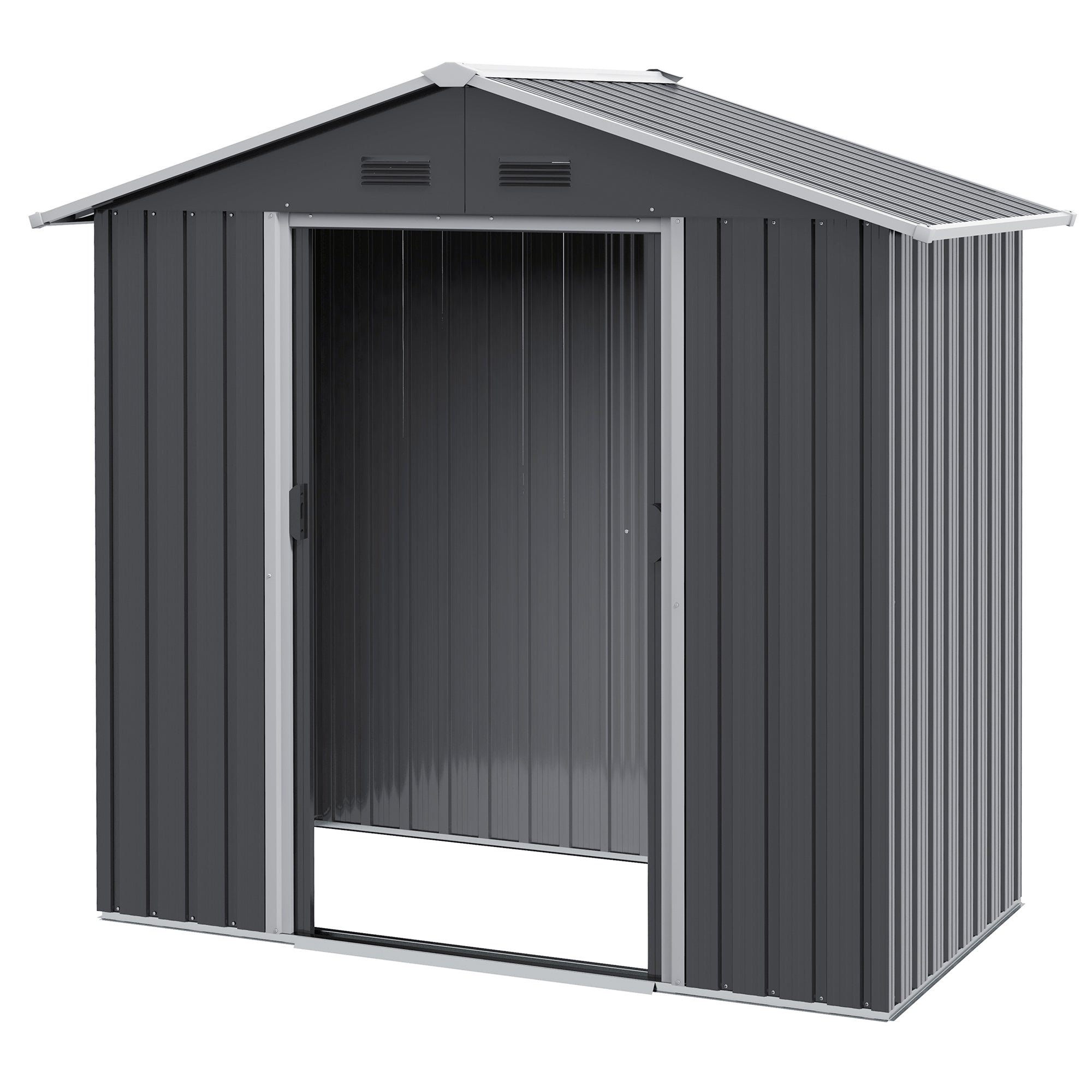 Outsunny Compact 6.5x3.5ft Metal Garden Shed Outdoor Tool Storage, Double Sliding Doors, Ventilation, in Dark Grey