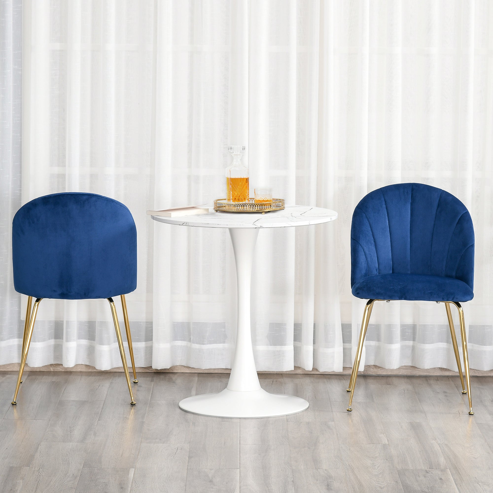 HOMCOM Modern Dining Chair Duo: Blue Velvet-Touch Fabric Accent Chairs Set of 2, with Gold Metal Legs for Stylish Seating