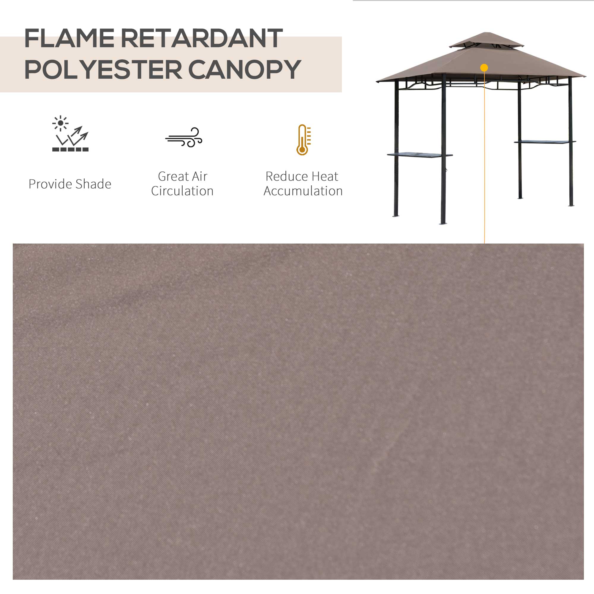 Outsunny 8' x 5' BBQ Grill Gazebo Tent with Double Tiered Canopy for Outdoor Sun Shade, Coffee