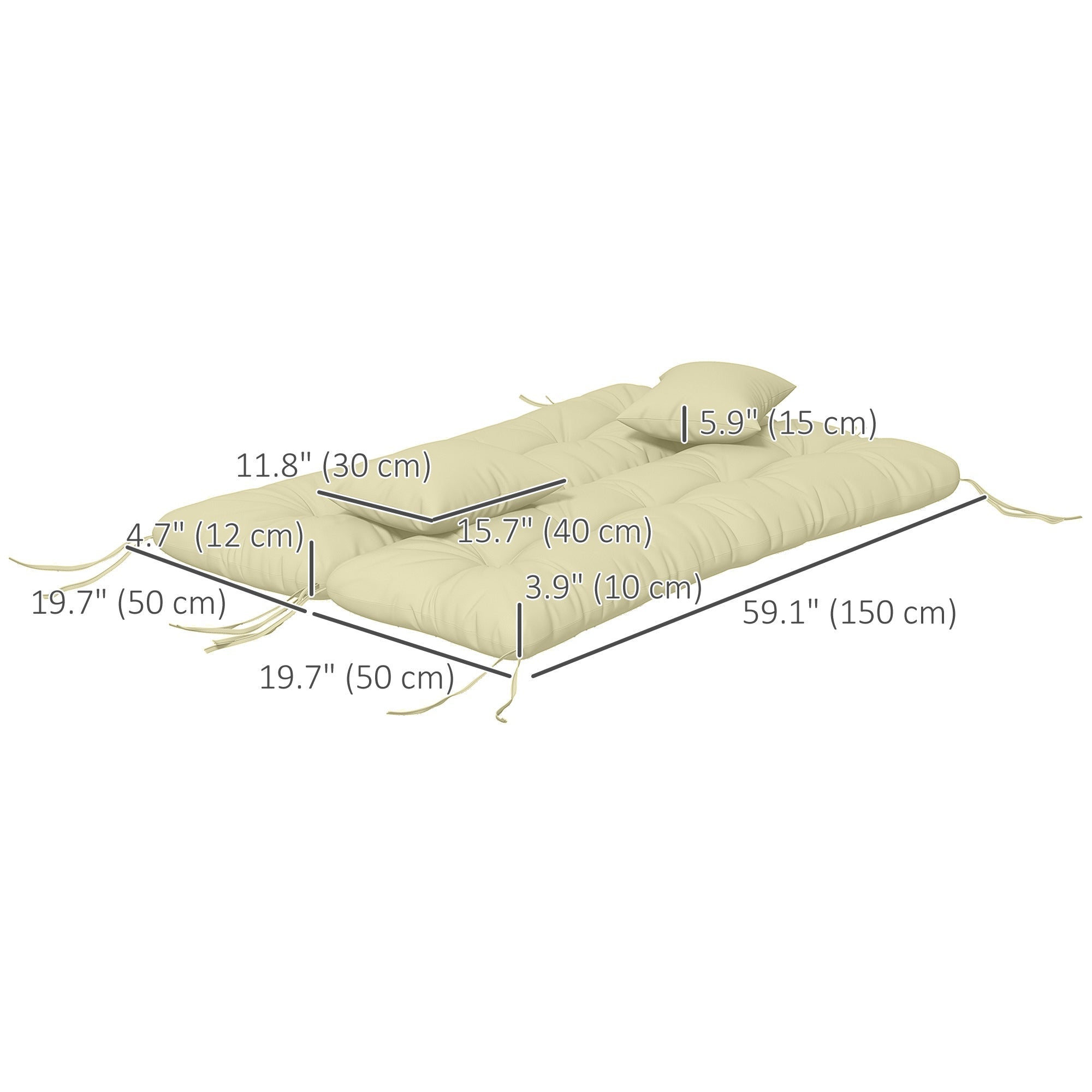 Outsunny 4-Piece Back and Seat Cushion Pillows Replacement and Pillows, Patio Chair Cushions Set with Ties, Cream White