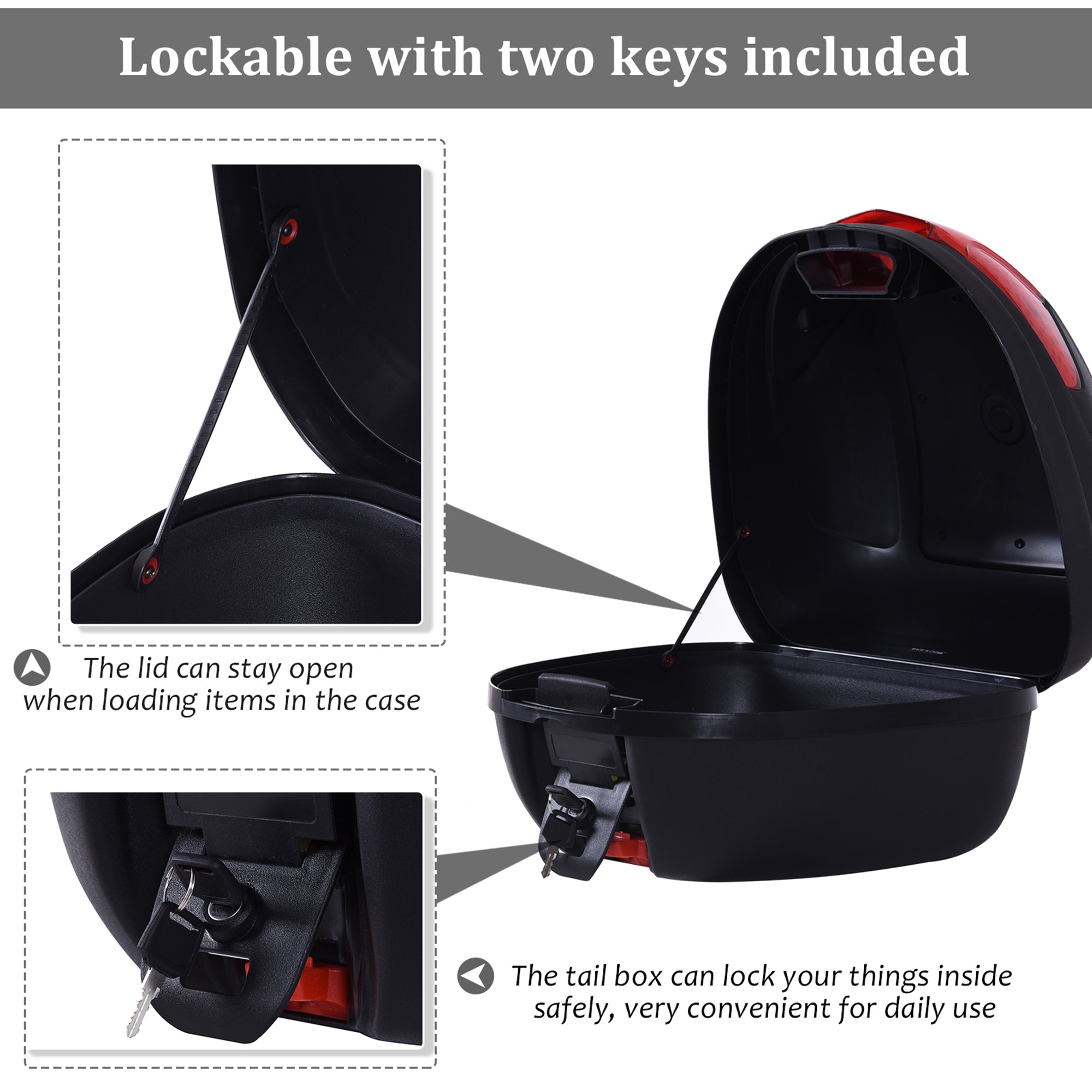 HOMCOM Motorcycle Tail Box 30L Top Case Helmet Storage Luggage Carrier Lockable