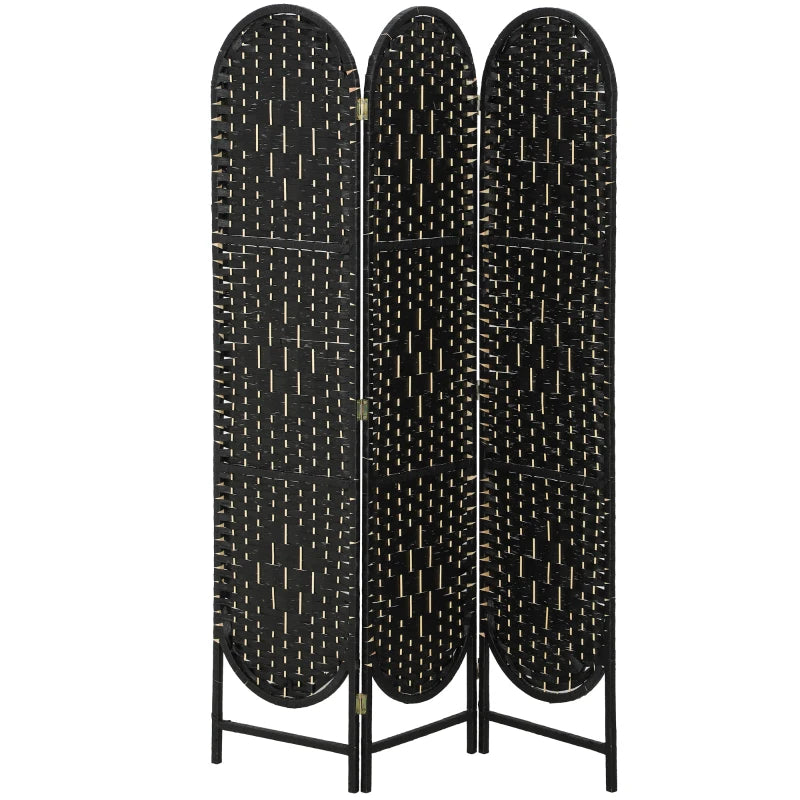Bohemian Privacy Screen, Folding Room Divider with 3 Panels and Arched Top for Bedroom Living Room Office, Black