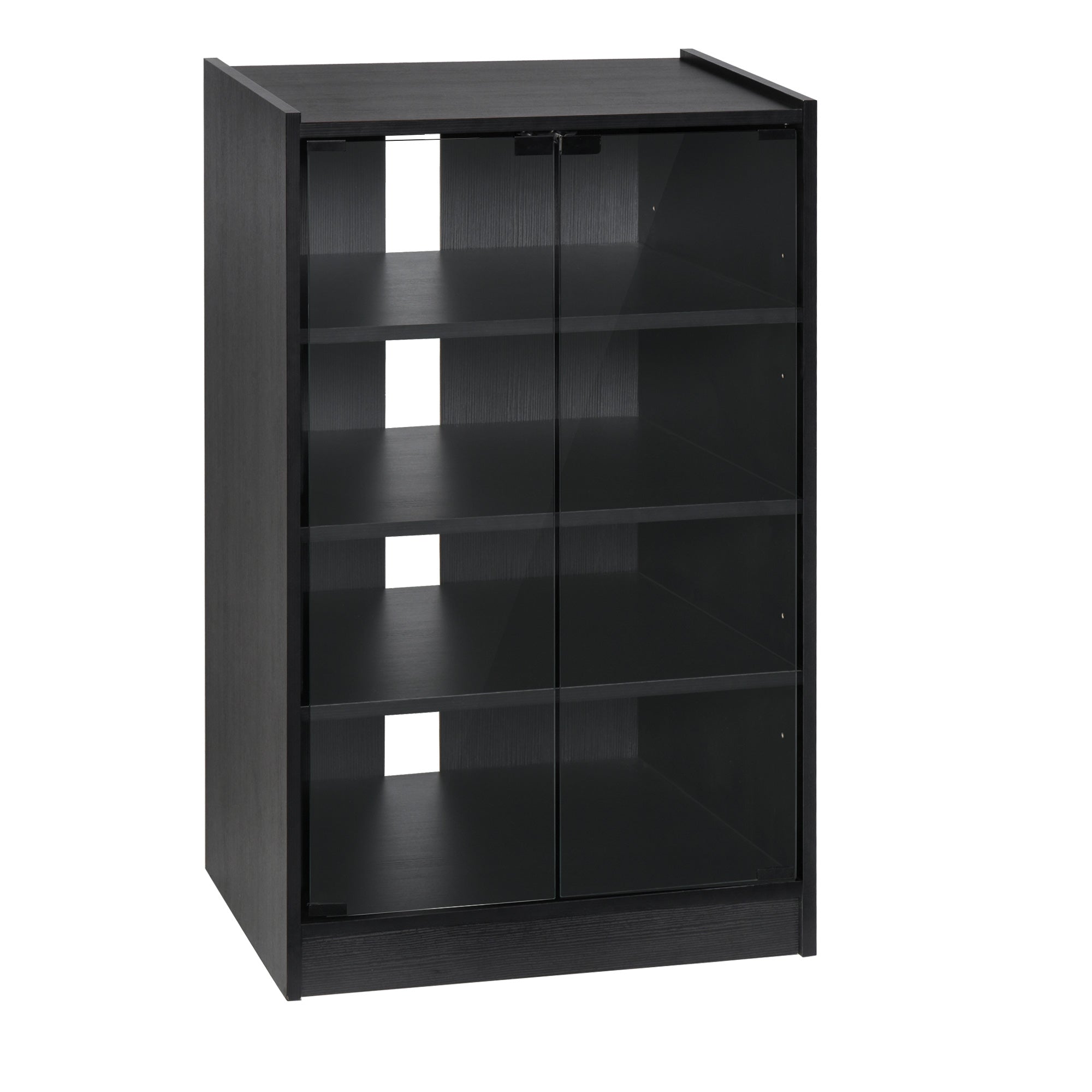 HOMCOM Media Maven: 5-Tier DVD Storage Cabinet with Adjustable Shelves, Tempered Glass Doors, Cable Management, Black Elegance