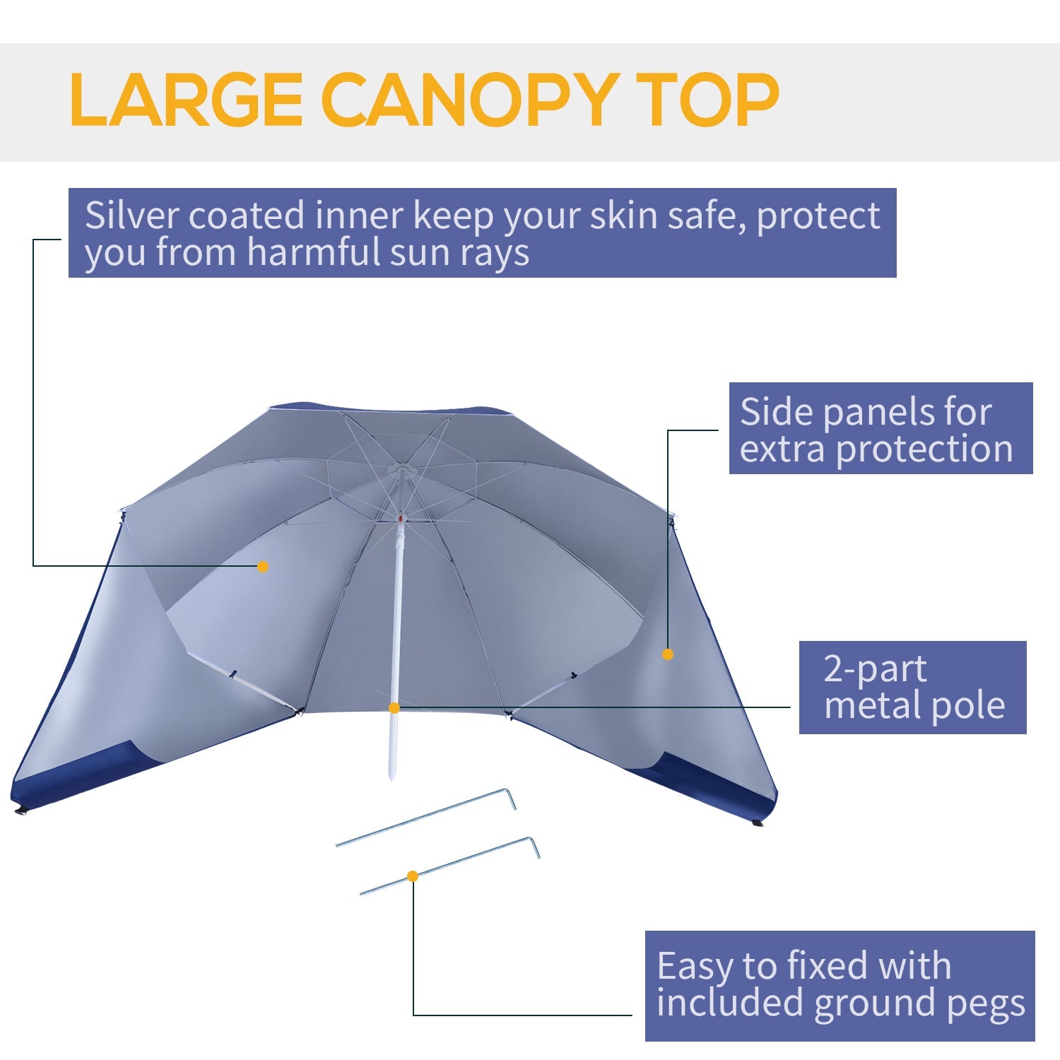 Outsunny 7.5ft Blue 2-in-1 Beach Sport Umbrella Shelter with Silver Coated UV50 Protection for Outdoor Activities