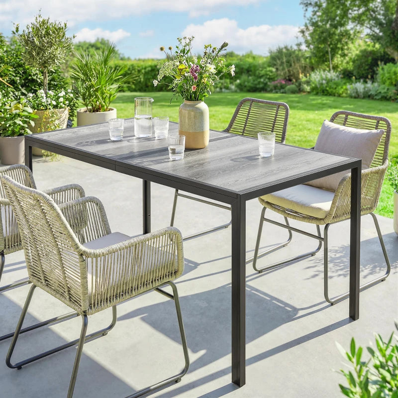 Outdoor Dining Table for 4-6, 59" Outdoor Patio Table with Metal Legs, Wood-Effect Top, Grey
