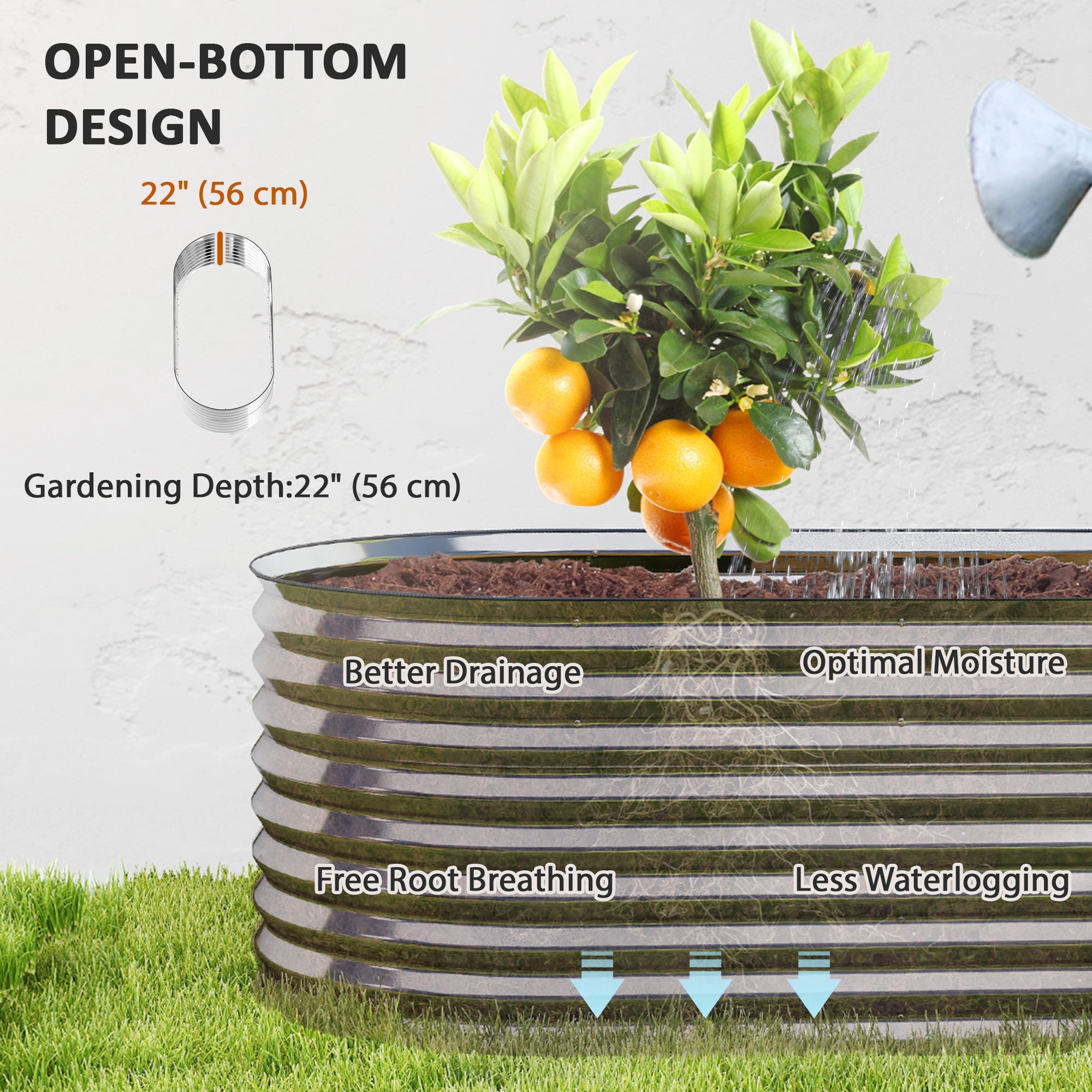 Outsunny 5.2 x 2.6 x 1.8ft Galvanized Raised Garden Bed, Easy DIY Oval Planter Box with Safety Edging and Gloves, Silver