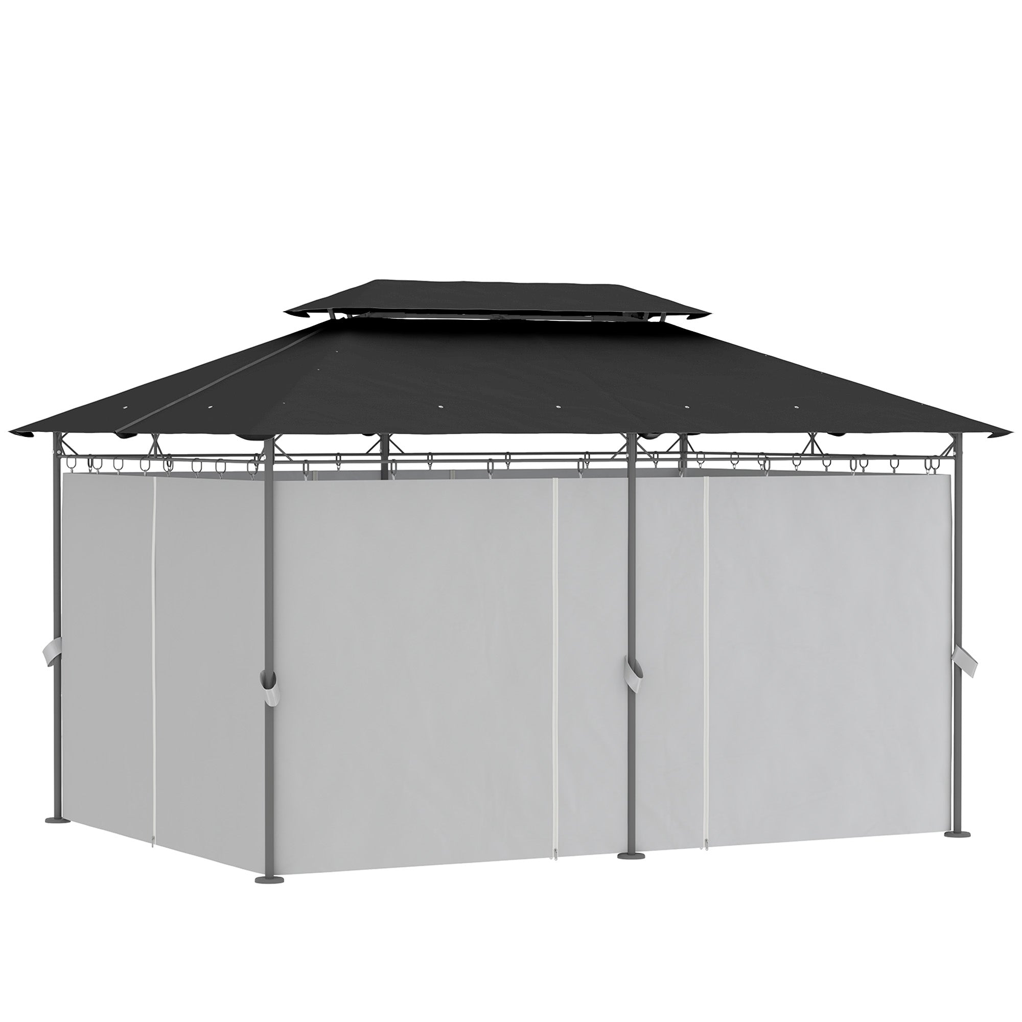 Outsunny 10' x 13' Double Roof Patio Gazebo, Outdoor Gazebo with Curtains, for Garden, Lawn, Backyard and Deck, Dark Grey
