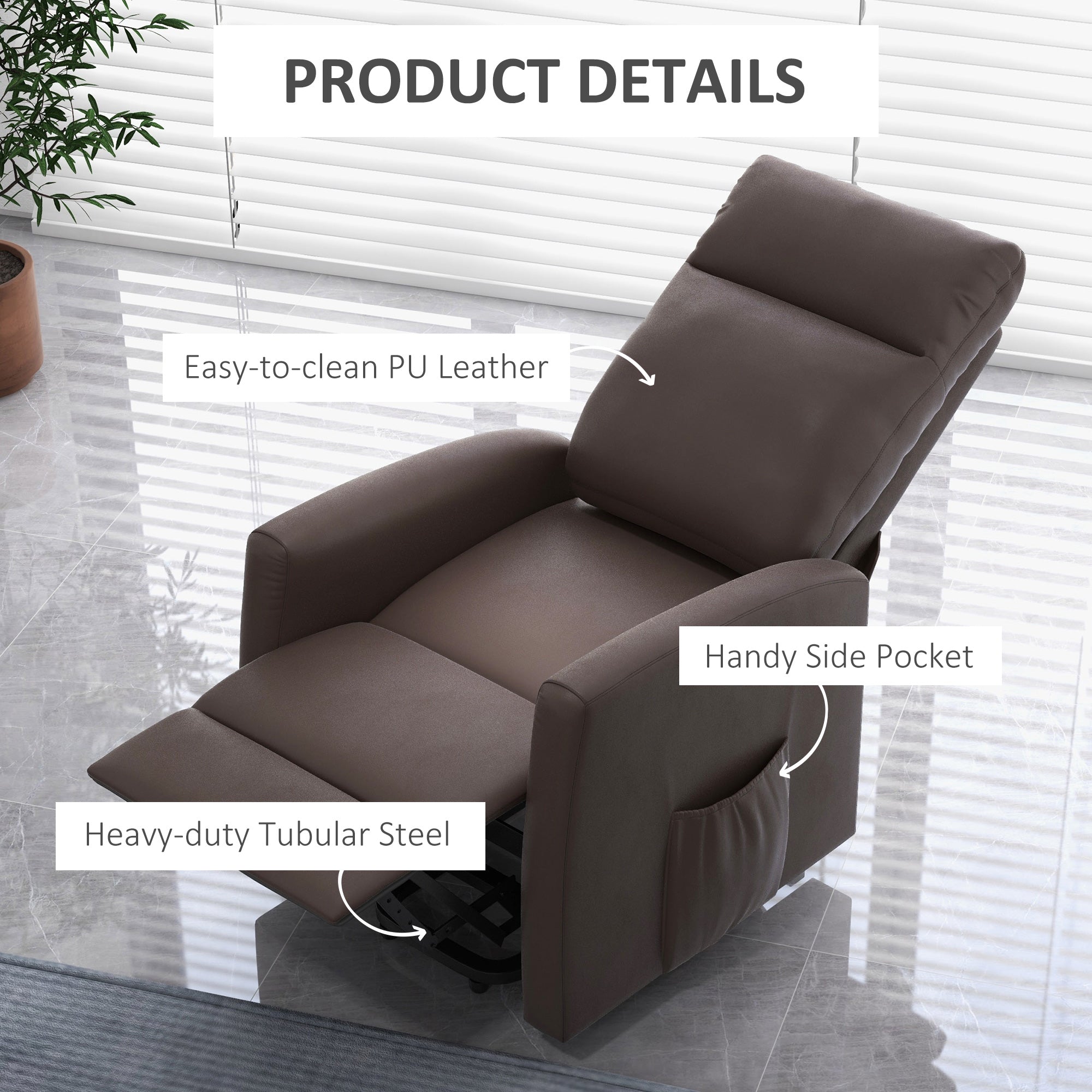 HOMCOM Power Lift Recliner Chair with Remote Control Side Pocket for Living Room Home Office Study Brown