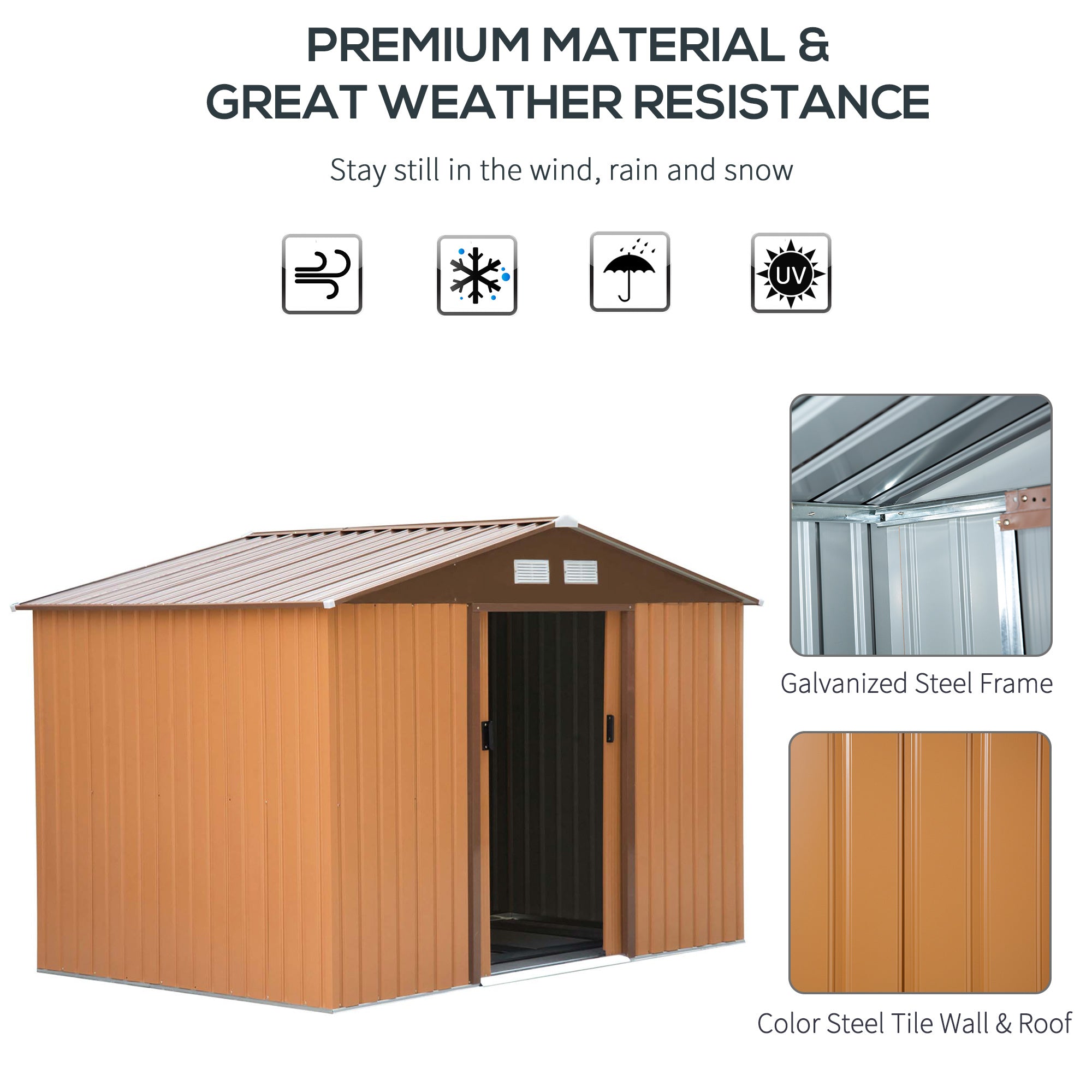Outsunny Outdoor Garden Storage Shed 9.1'x 6.4' x 6.3' Steel Floor Foundation Patio Metal Tool House Double Doors