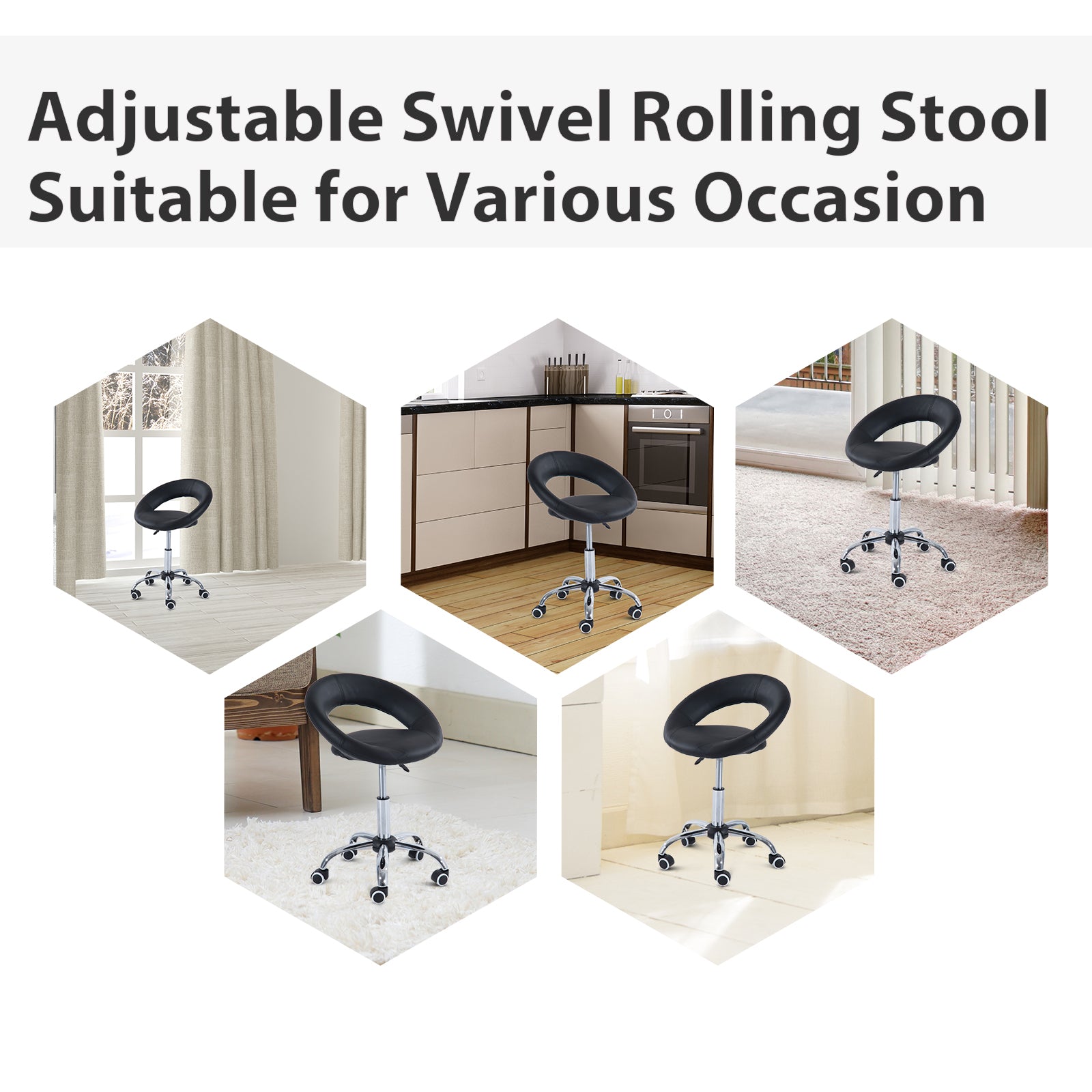 HOMCOM Sleek Swivel: Black and Chrome Hydraulic Moon Salon Stool, Rolling Chair for Massage, Spa, Tattoo, Pub, Bar