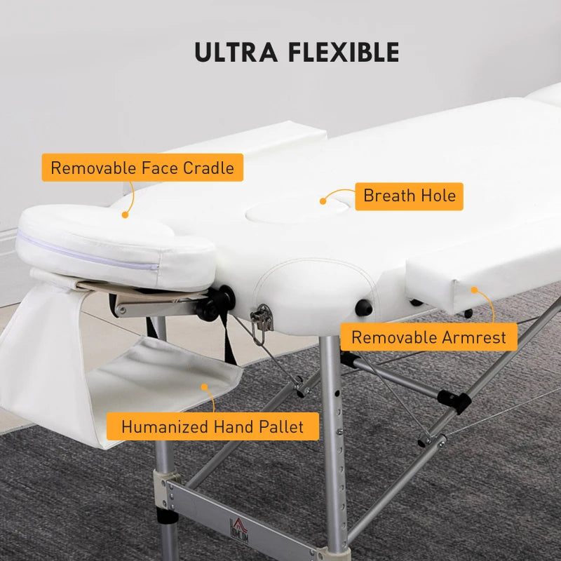 85" 3 Section Foldable Massage Table Professional Salon Spa Facial Couch Bed (White)