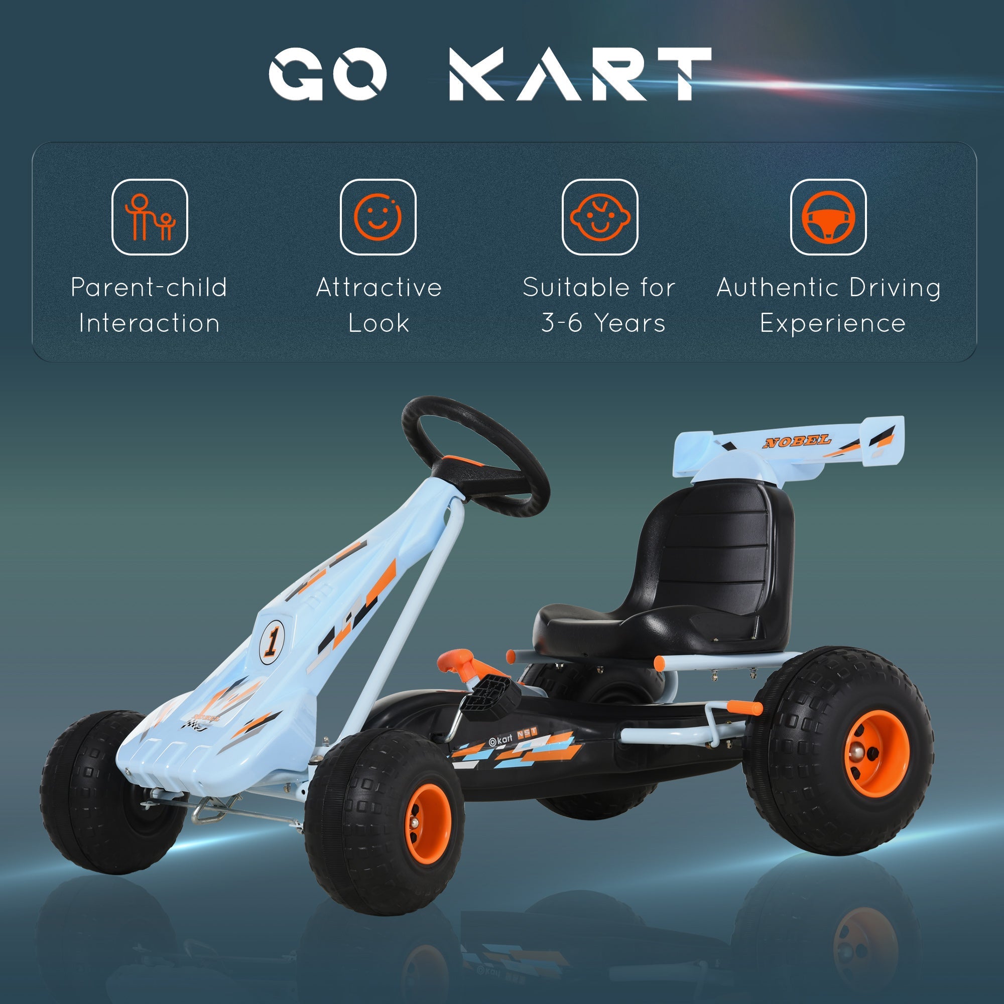 Aosom Pedal Powered Go Kart for Kids 4 Wheel Ride on Car Adjustable Seat Handbrake Cute Style