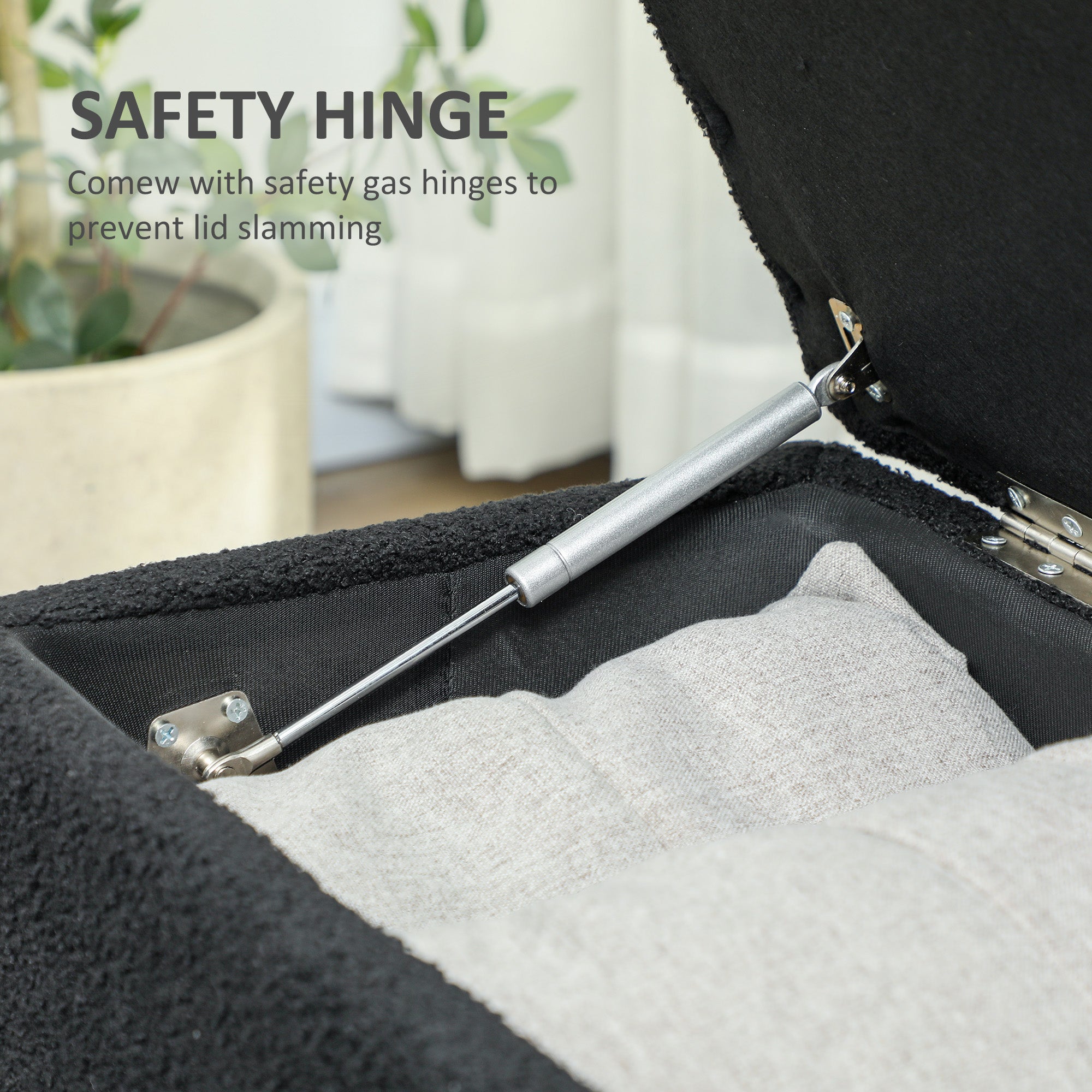 HOMCOM Modern Storage Bench, Ottoman with Storage and Lamb's Wool Upholstery for Living Room, Bedroom, Black