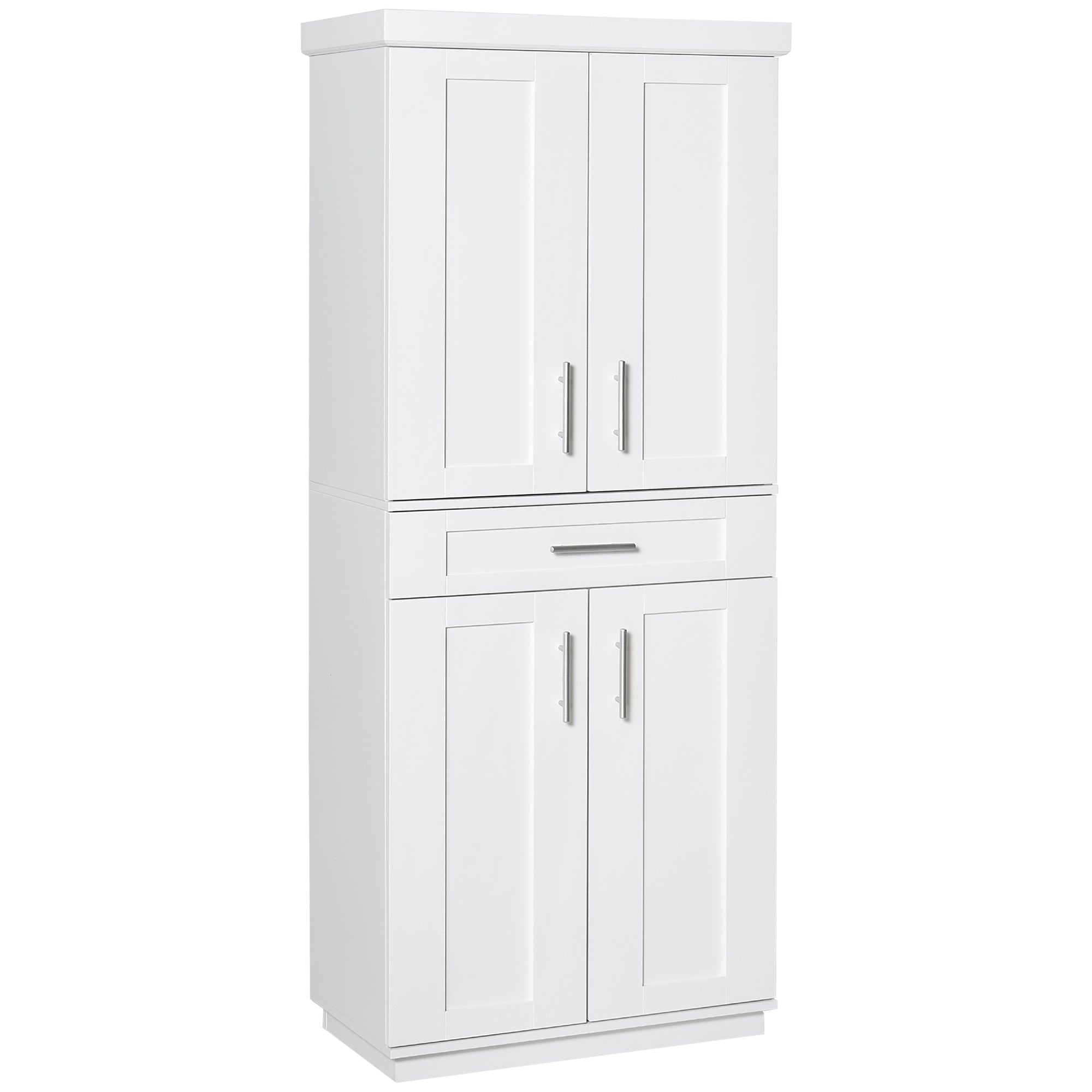 HOMCOM White Modern Pantry Cabinet: Freestanding Kitchen Cupboard with Doors, Shelves and Adjustable Shelving