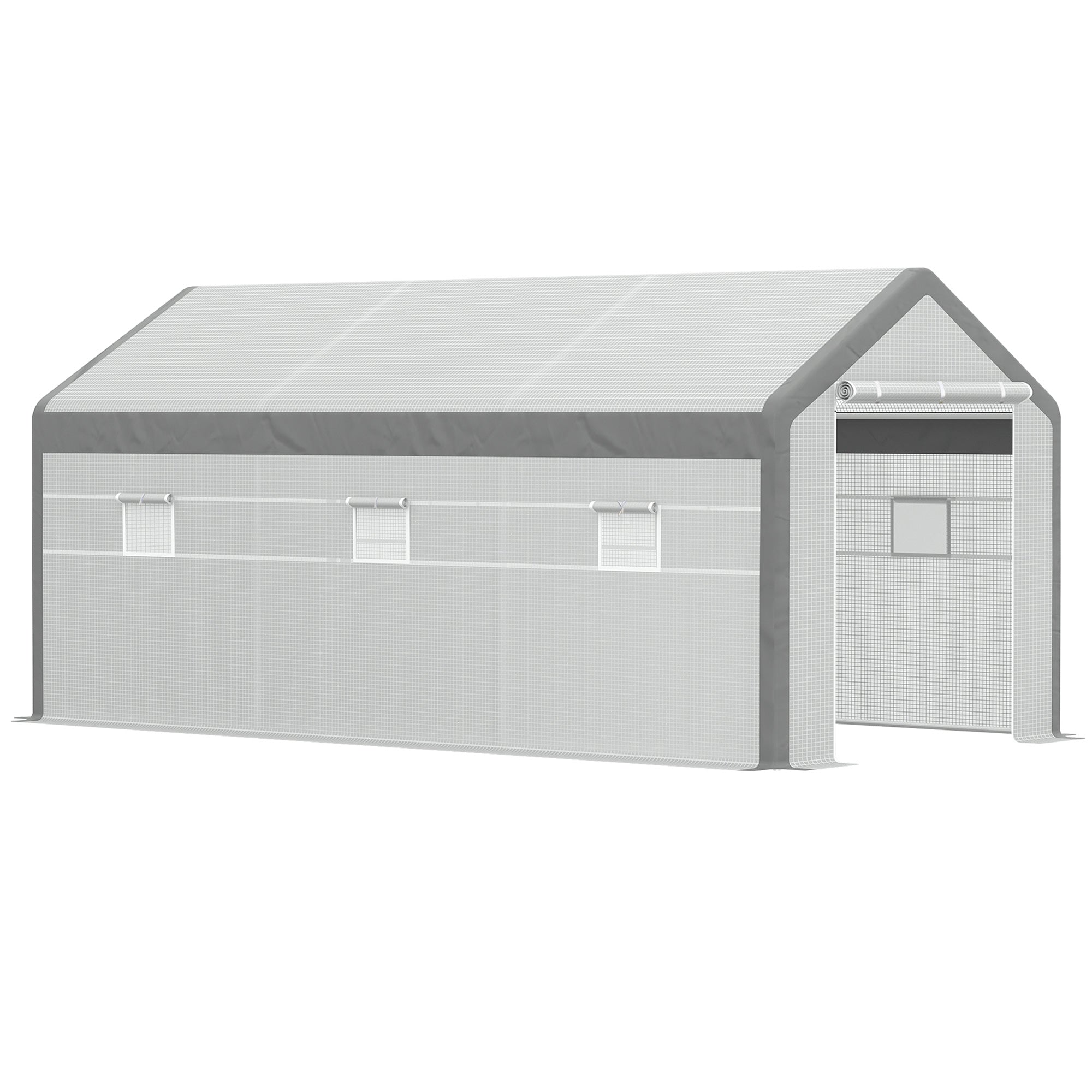 Outsunny Walk-in Greenhouse 20' x 10' x 9' with Roll Up Doors 6 Windows for Plant Protection Outdoor PE Cover White
