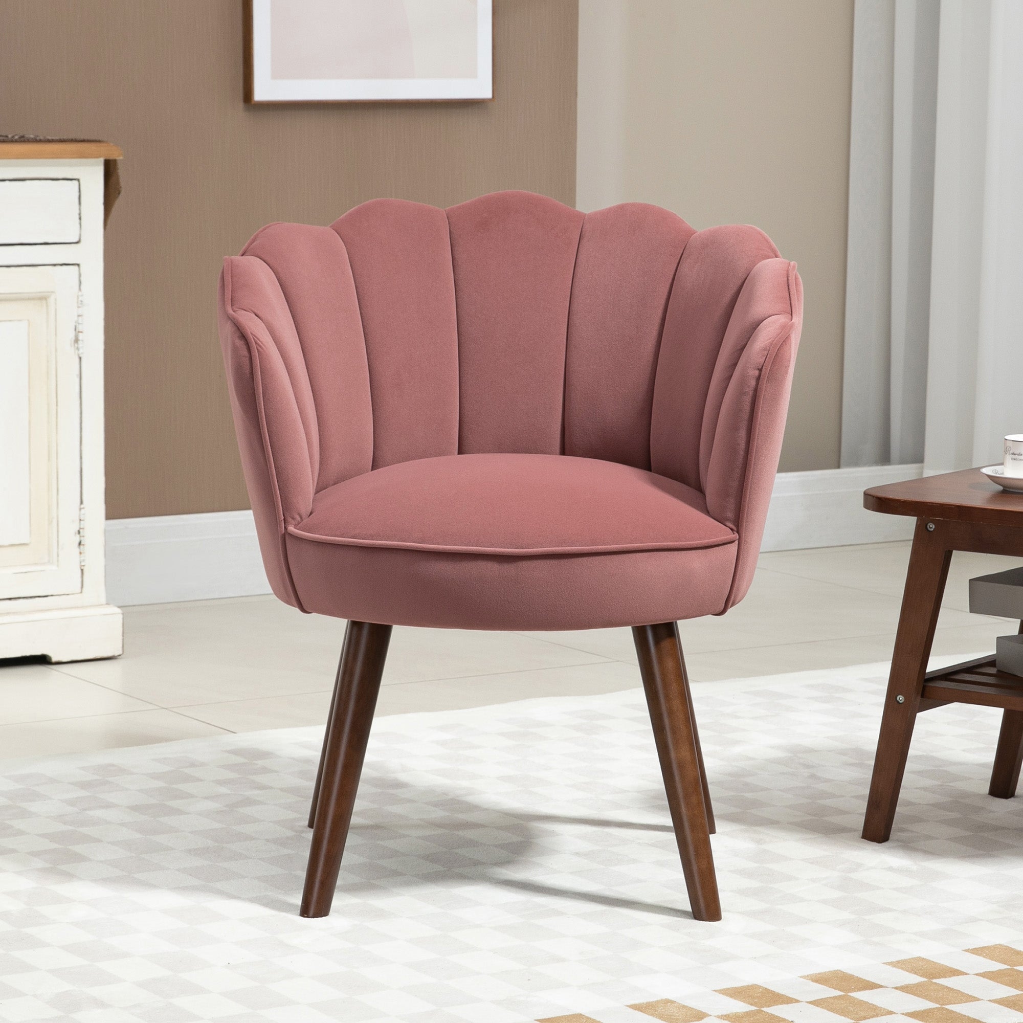 HOMCOM Elegant Velvet Accent Chair: Leisure Club Chair with Wooden Legs, Pink Hue for Living Room, Bedroom