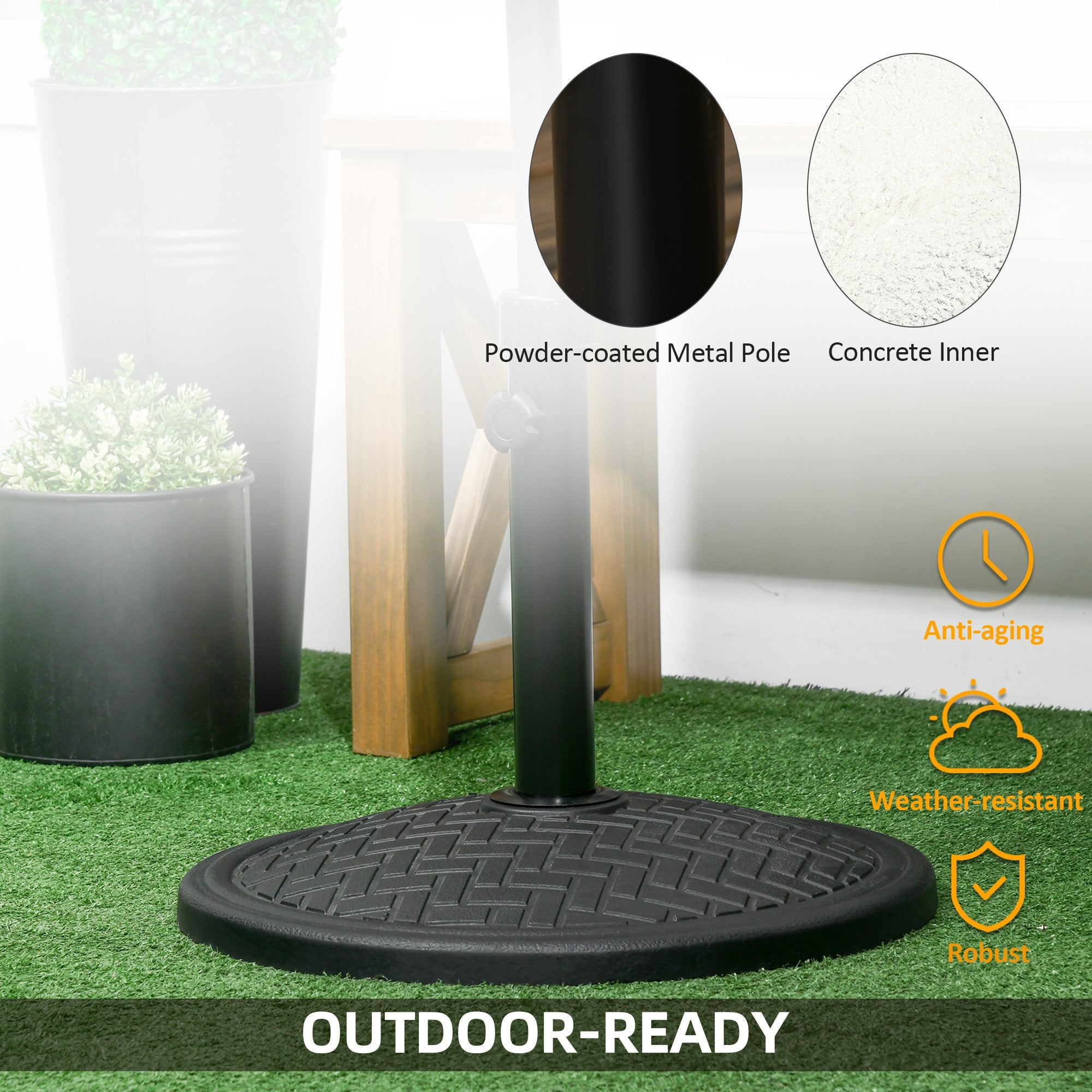 Outsunny 31lb Concrete Patio Umbrella Base: Outdoor Round Weight Stand for Lawn, Deck & Garden, Black