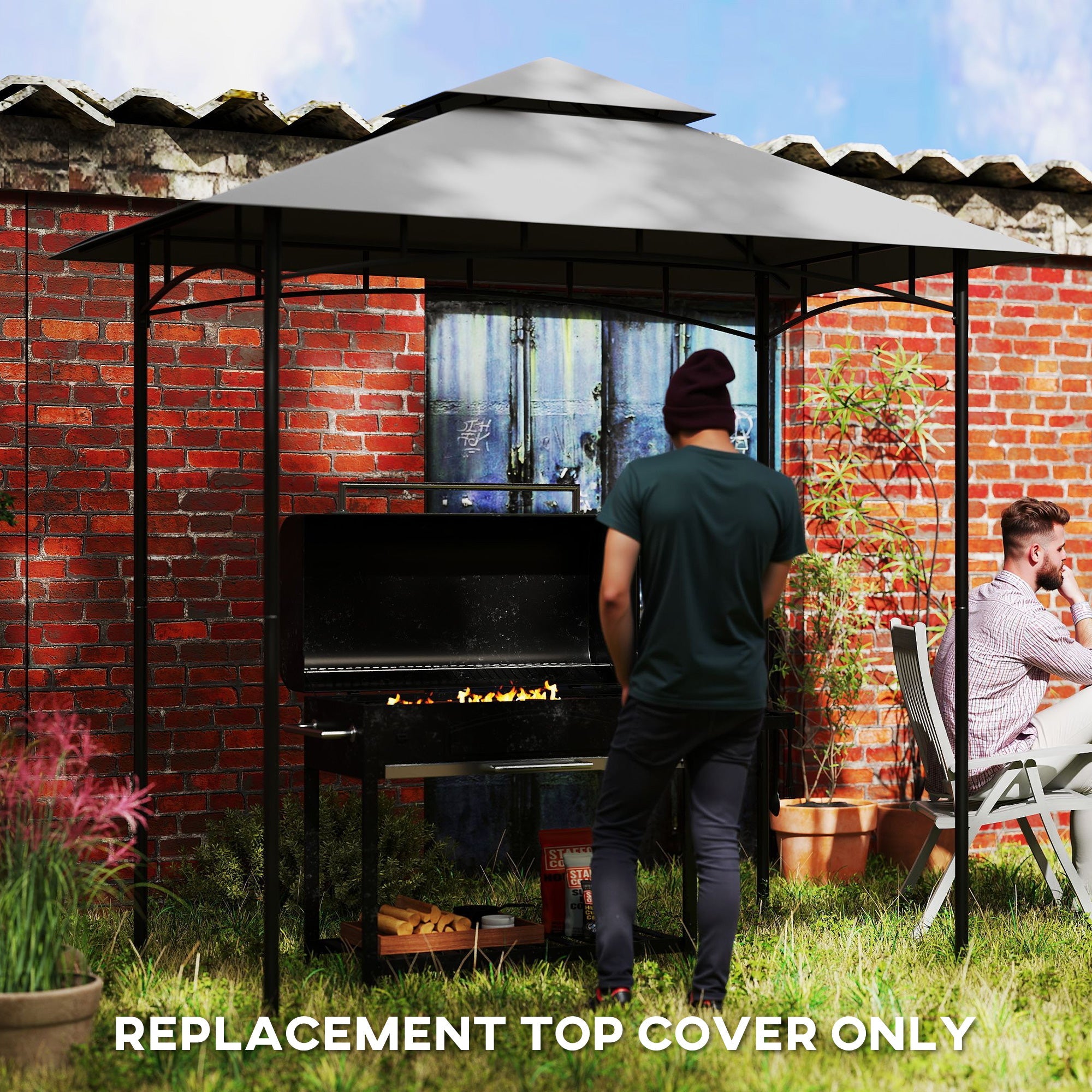 Outsunny BBQ Gazebo Canopy Replacement Roof, 5' x 8' Grill Gazebo Roof with UPF50+ Double Tiered Top Cover, Dark Grey