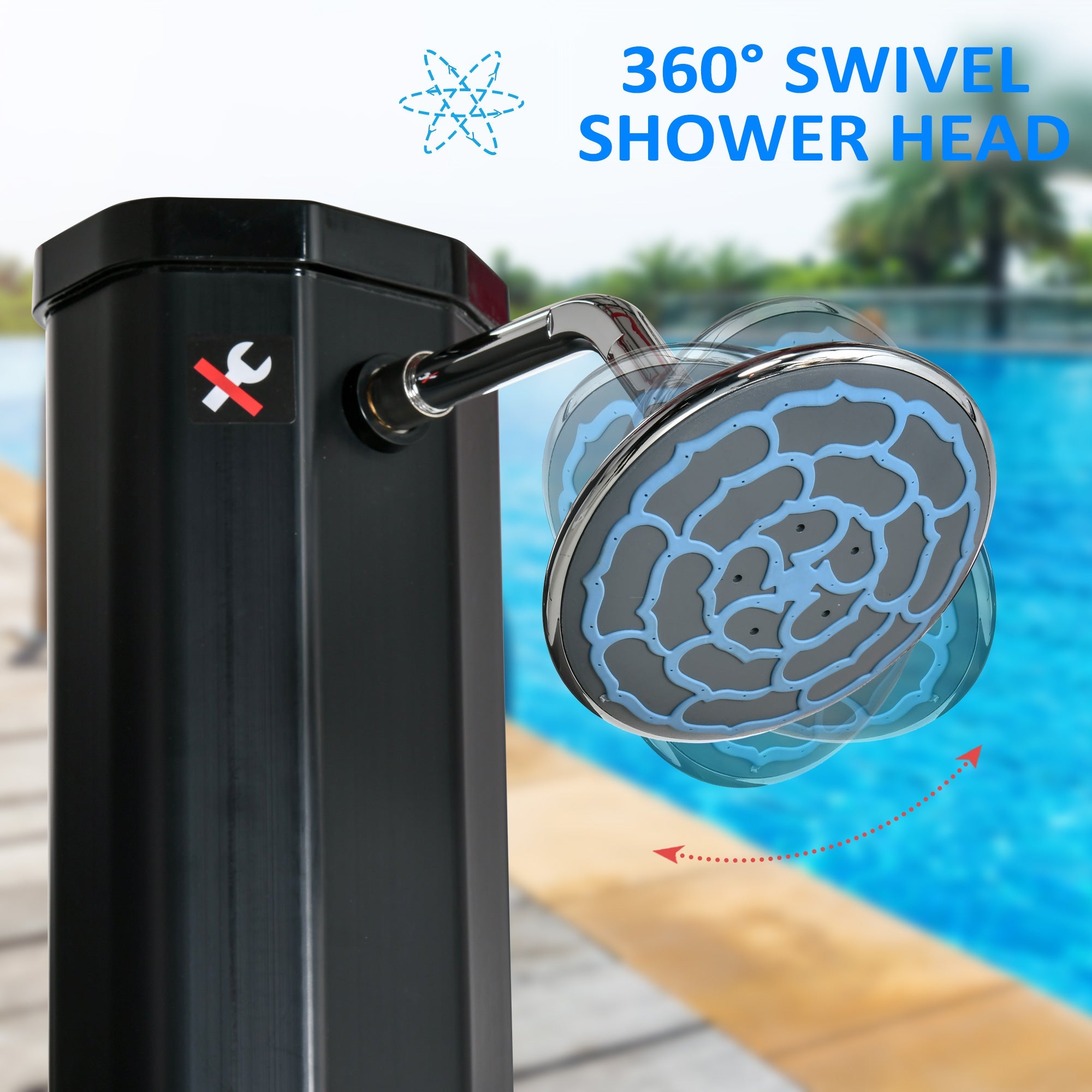 Outsunny Outdoor Solar Shower 7ft with 360 Rotating Head Foot Faucet Adjustable Temperature Pressure Black