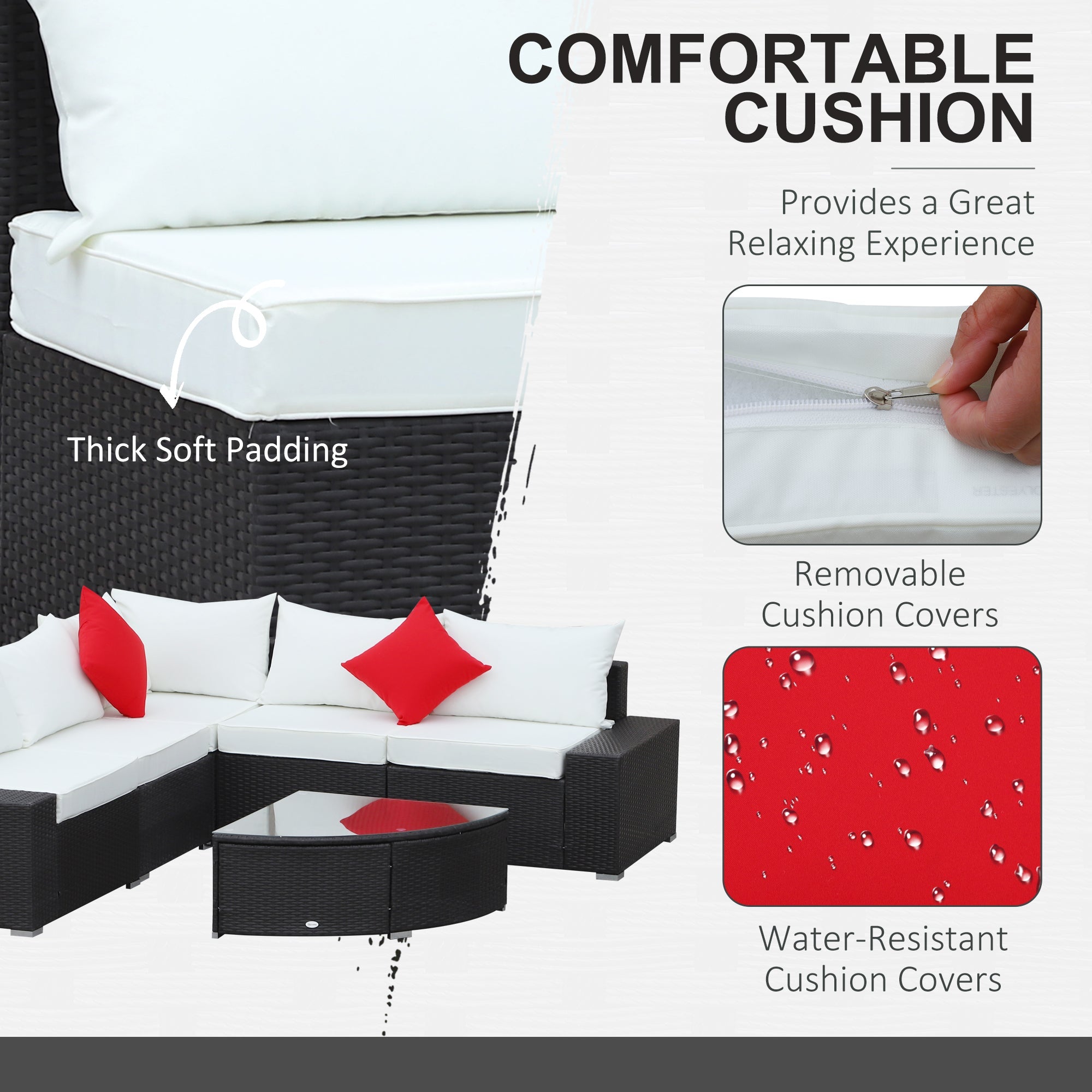 Outsunny 6-Piece Outdoor Wicker Sectional, All-Weather Rattan Sofa Set with Coffee Table for Garden Lounging