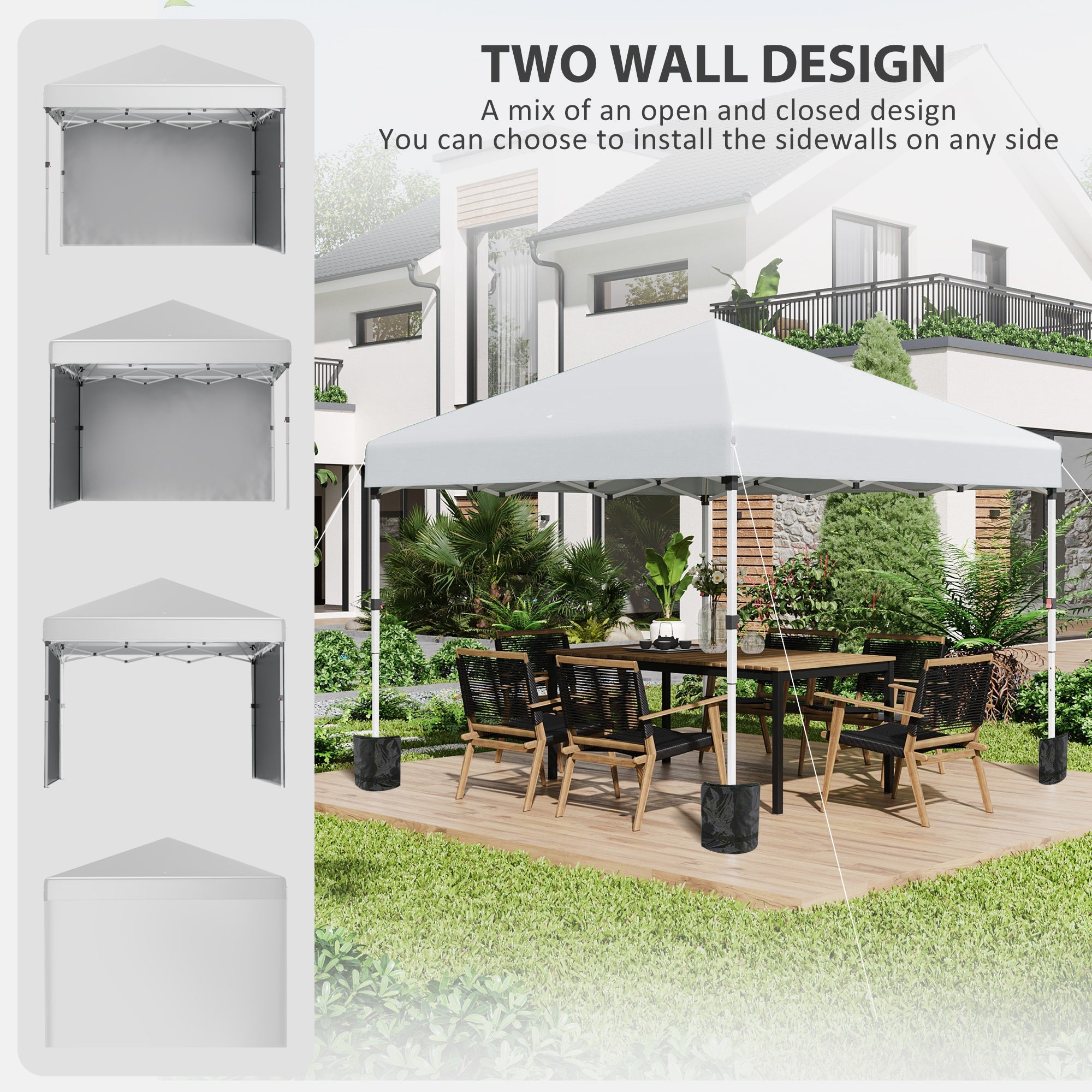 Outsunny 10' x 10' Pop Up Canopy with Sidewalls, Roller Bag, Height Adjustable Instant Tent for Outdoor Garden Patio, Light Grey