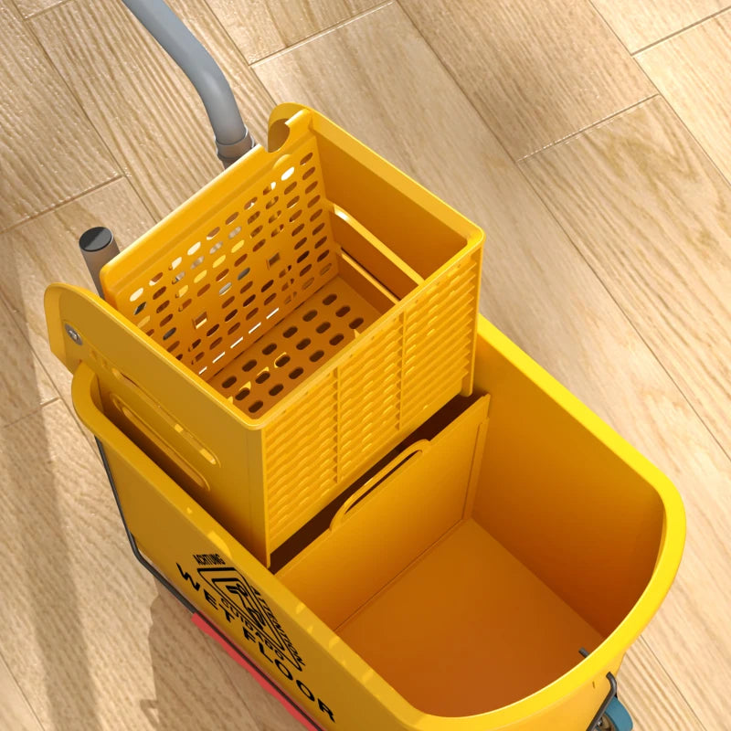 Mop Bucket with Wringer on Wheels for Floor Cleaning, 21 Quart Side Press Wringer with Handle and Mop, Yellow
