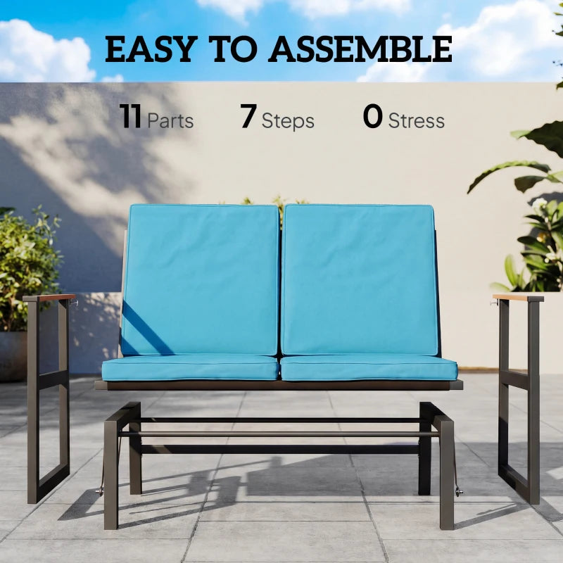 Outdoor Glider Bench for 2 Person, Patio Glider Loveseat with Thick Cushions for Garden Balcony Porch, Navy Blue