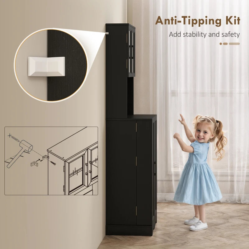 71" Kitchen Pantry Cabinet, Freestanding Kitchen Hutch with 8 Door Shelves, Adjustable Shelf and Acrylic Doors, Black