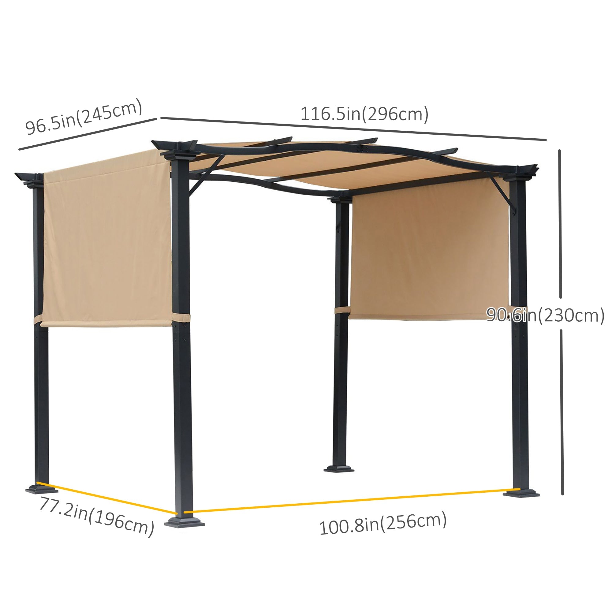 Outsunny Gazebo 8x10ft Outdoor Retractable Pergola Canopy Tent Adjustable Side Sun Shade Khaki