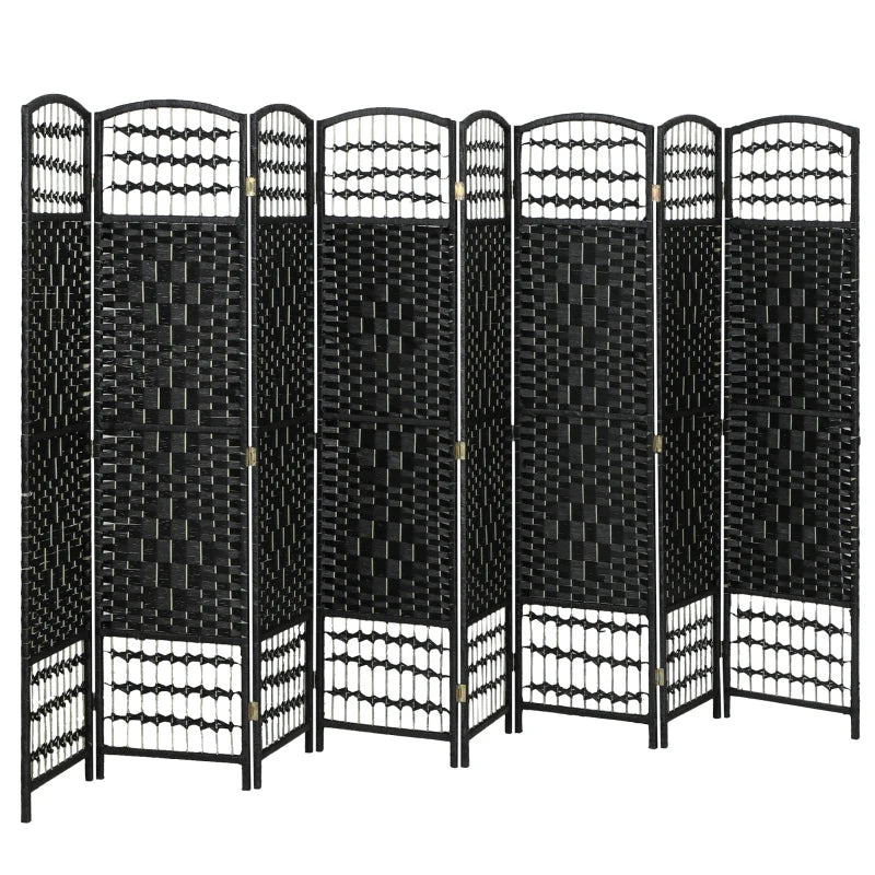 8 Panel Folding Room Divider, Portable Privacy Screen, Wave Fiber Room Partition for Home Office, Black